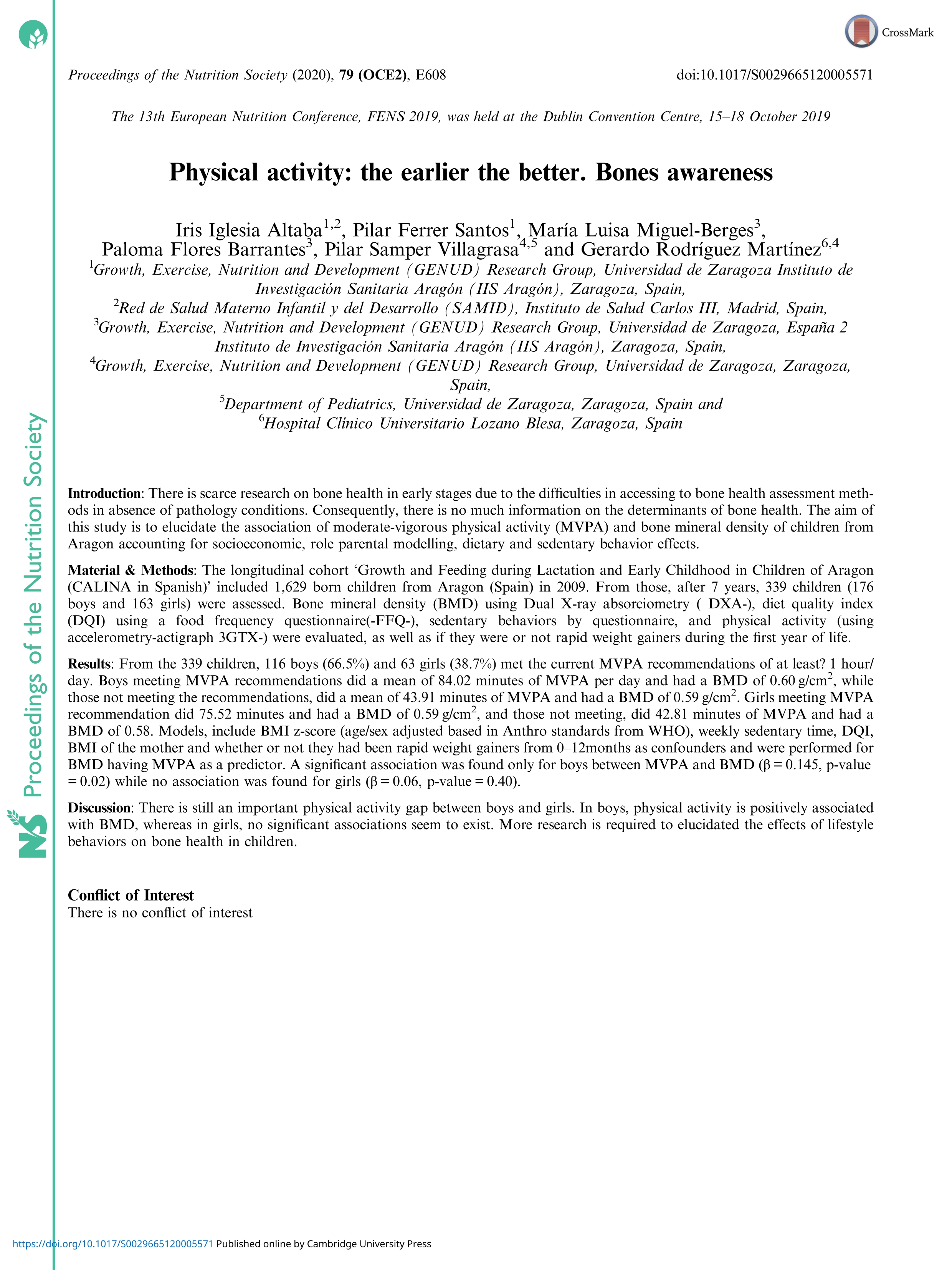 Physical activity: the earlier the better. Bones awareness