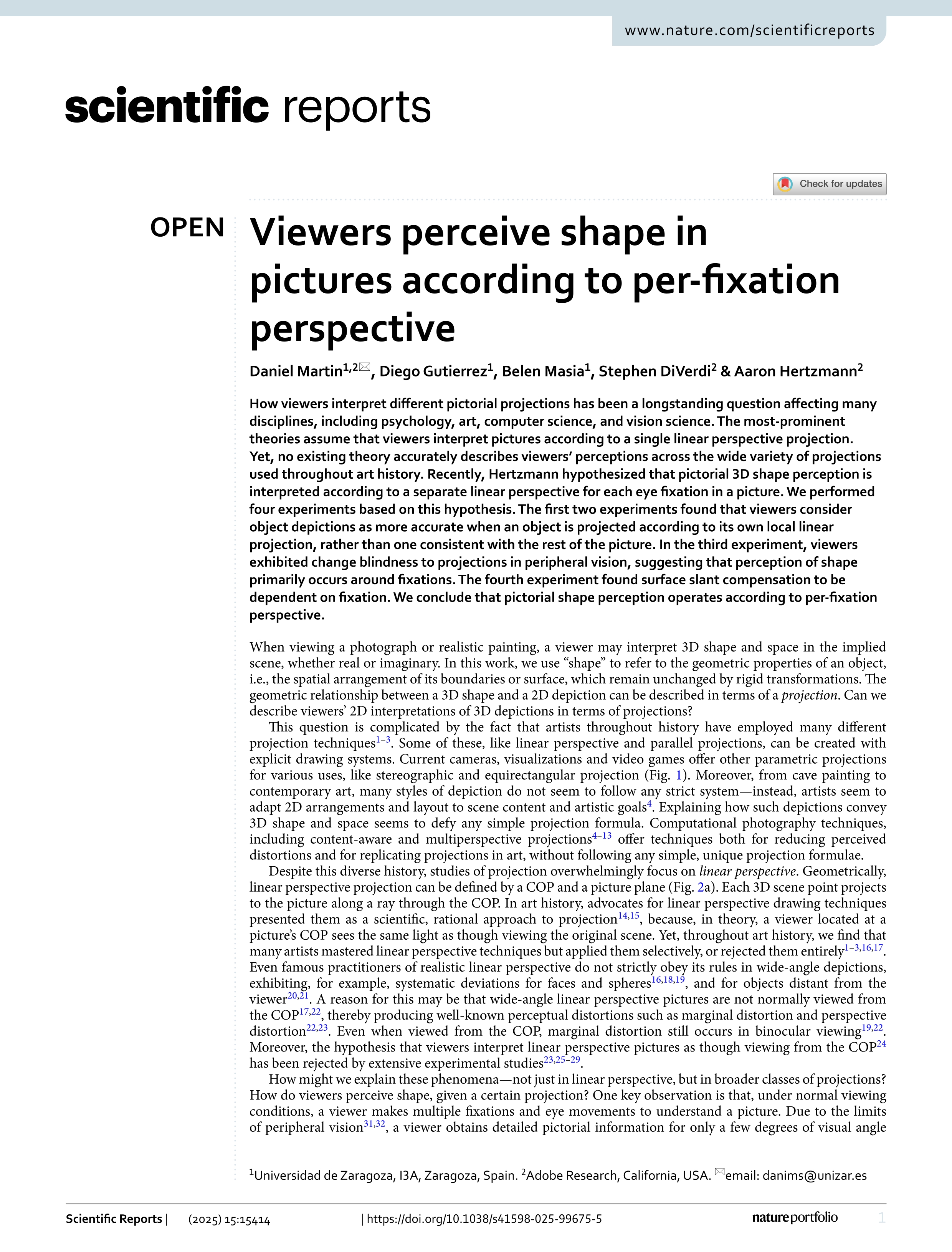 Viewers perceive shape in pictures according to per-fixation perspective