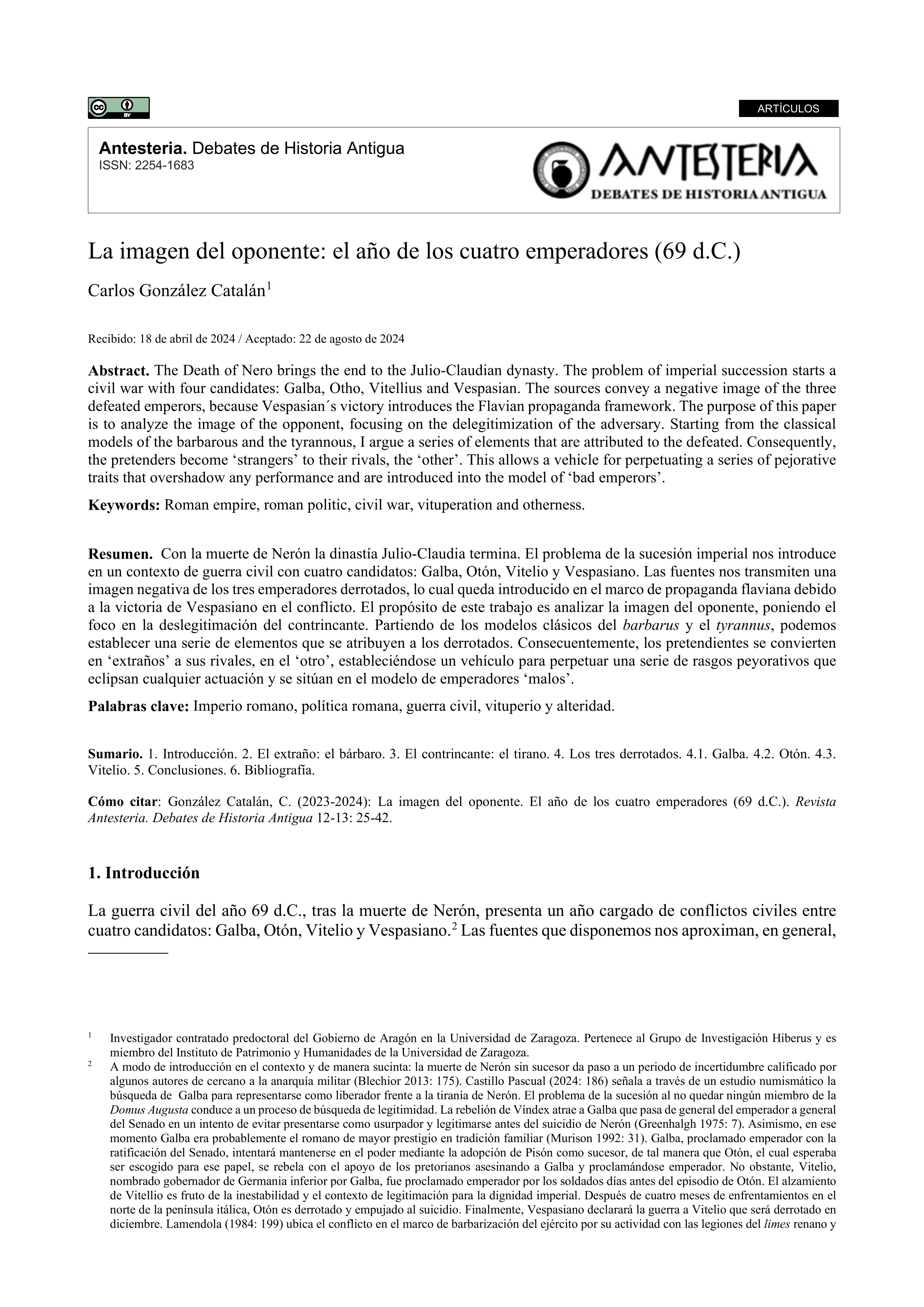 La imagen del oponente: el año de los cuatro emperadores (69 d.C.)