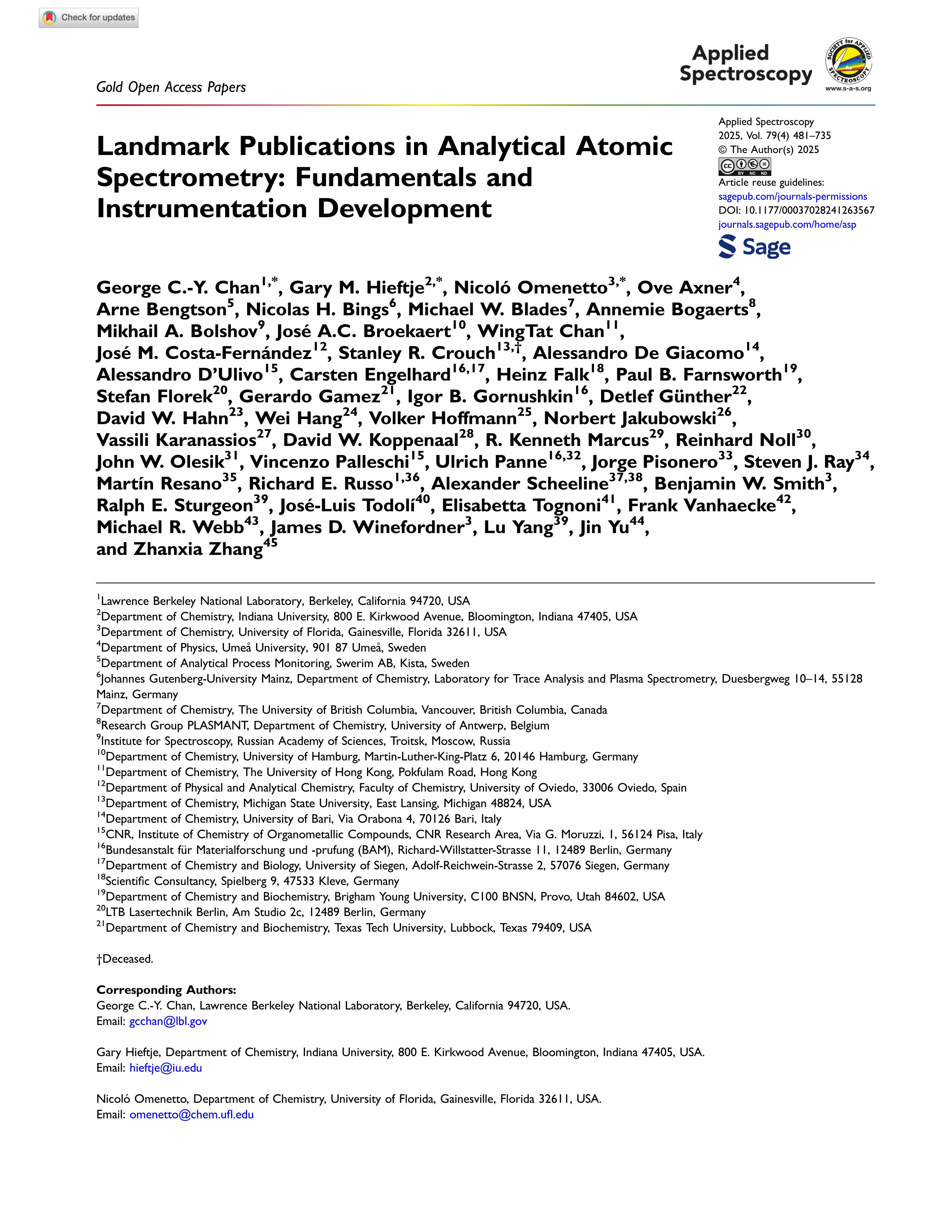 Landmark Publications in Analytical Atomic Spectrometry: Fundamentals and Instrumentation Development