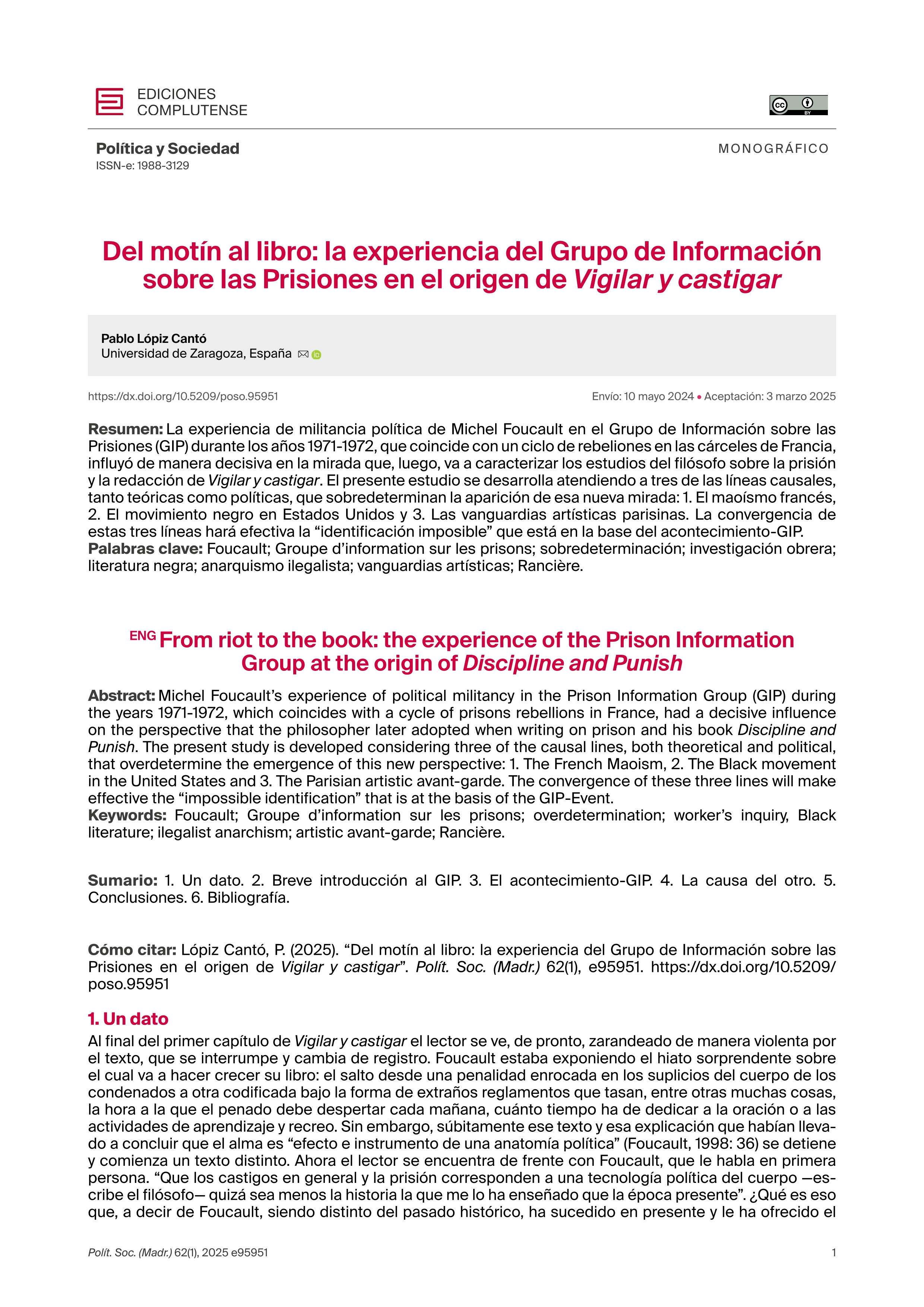 Del motín al libro: La experiencia del Grupo de Información de Prisiones en el origen de Vigilar y castigar