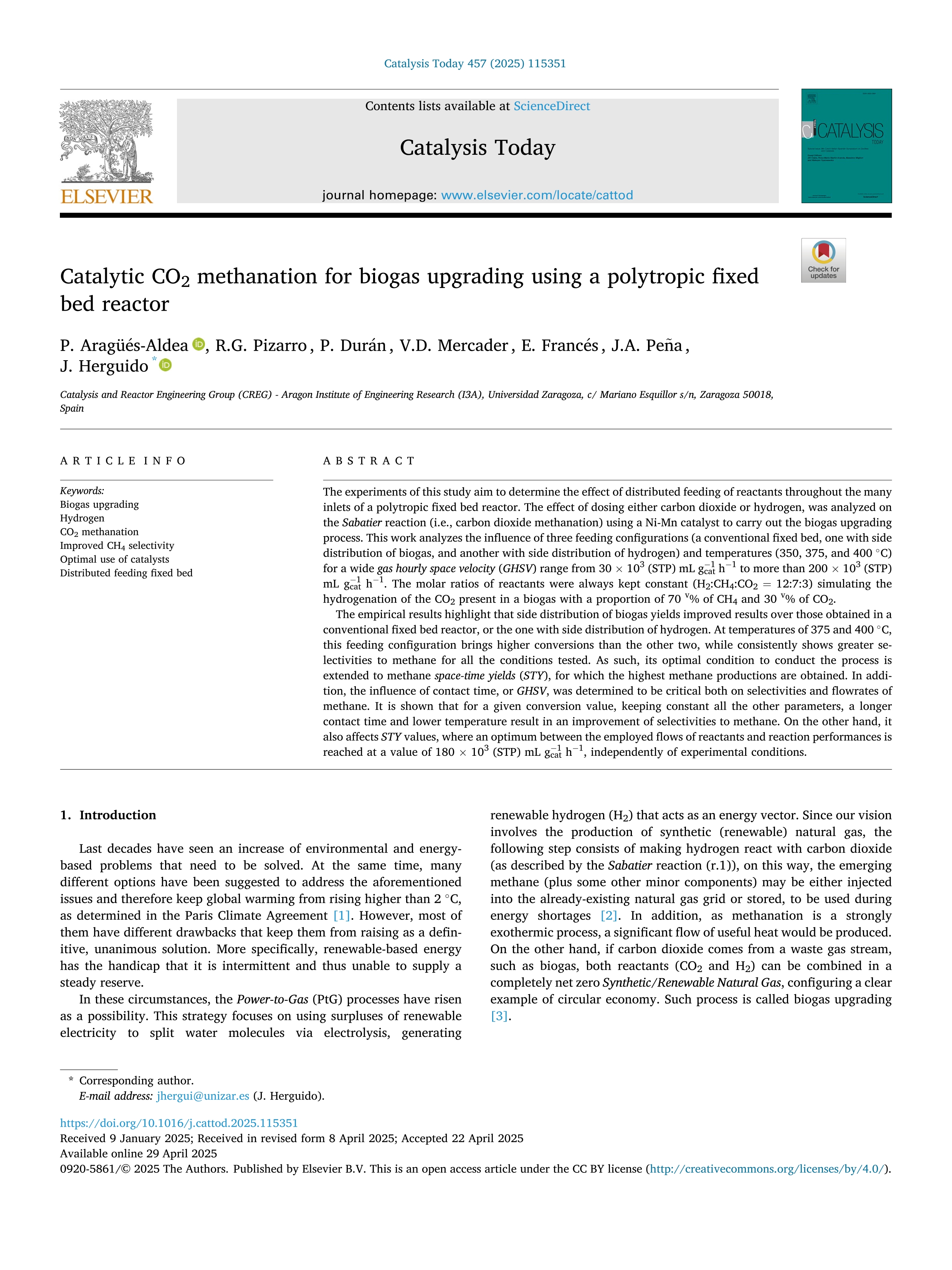 Catalytic CO2 methanation for biogas upgrading using a polytropic fixed bed reactor