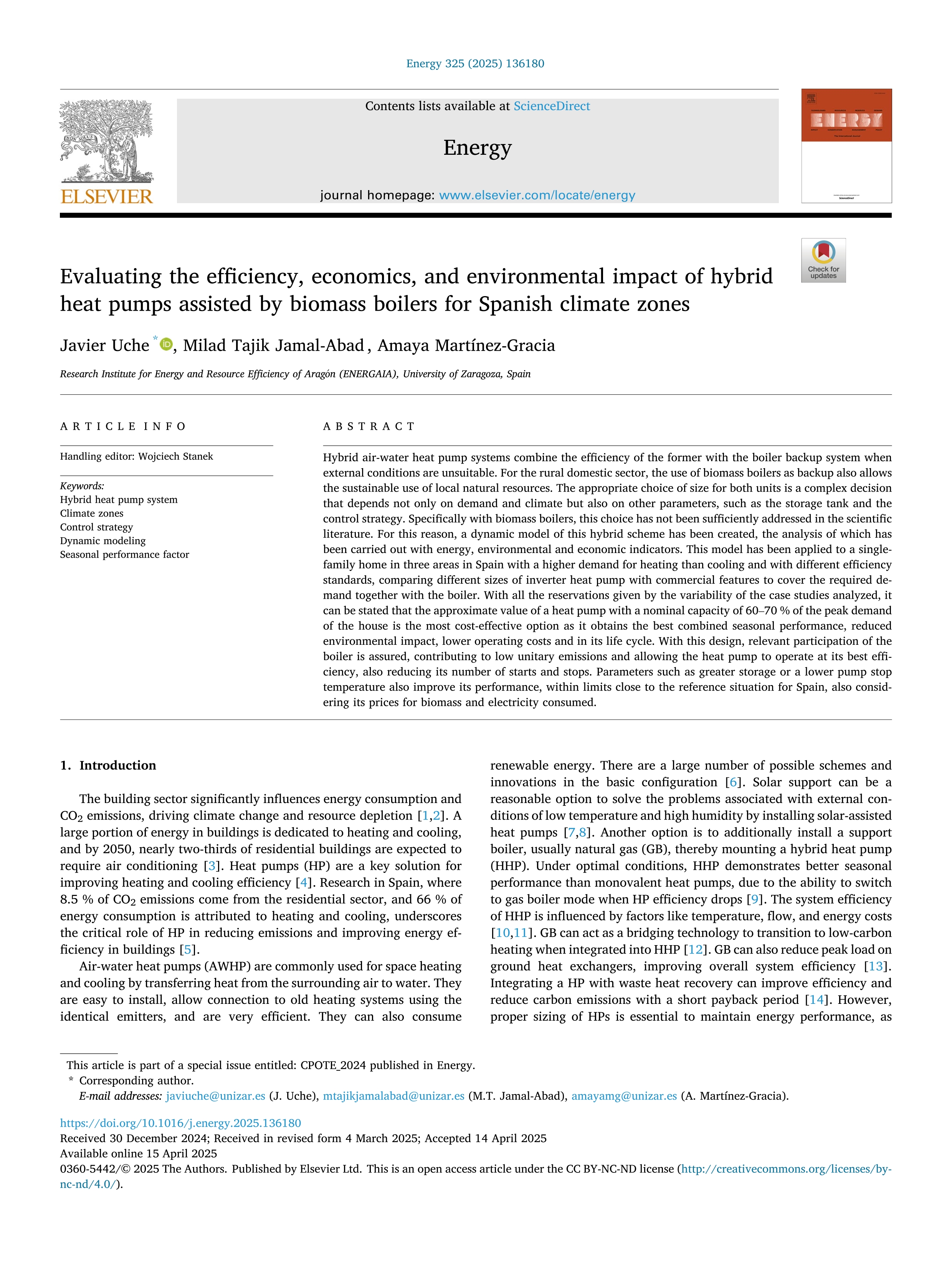 Evaluating the efficiency, economics, and environmental impact of hybrid heat pumps assisted by biomass boilers for Spanish climate zones