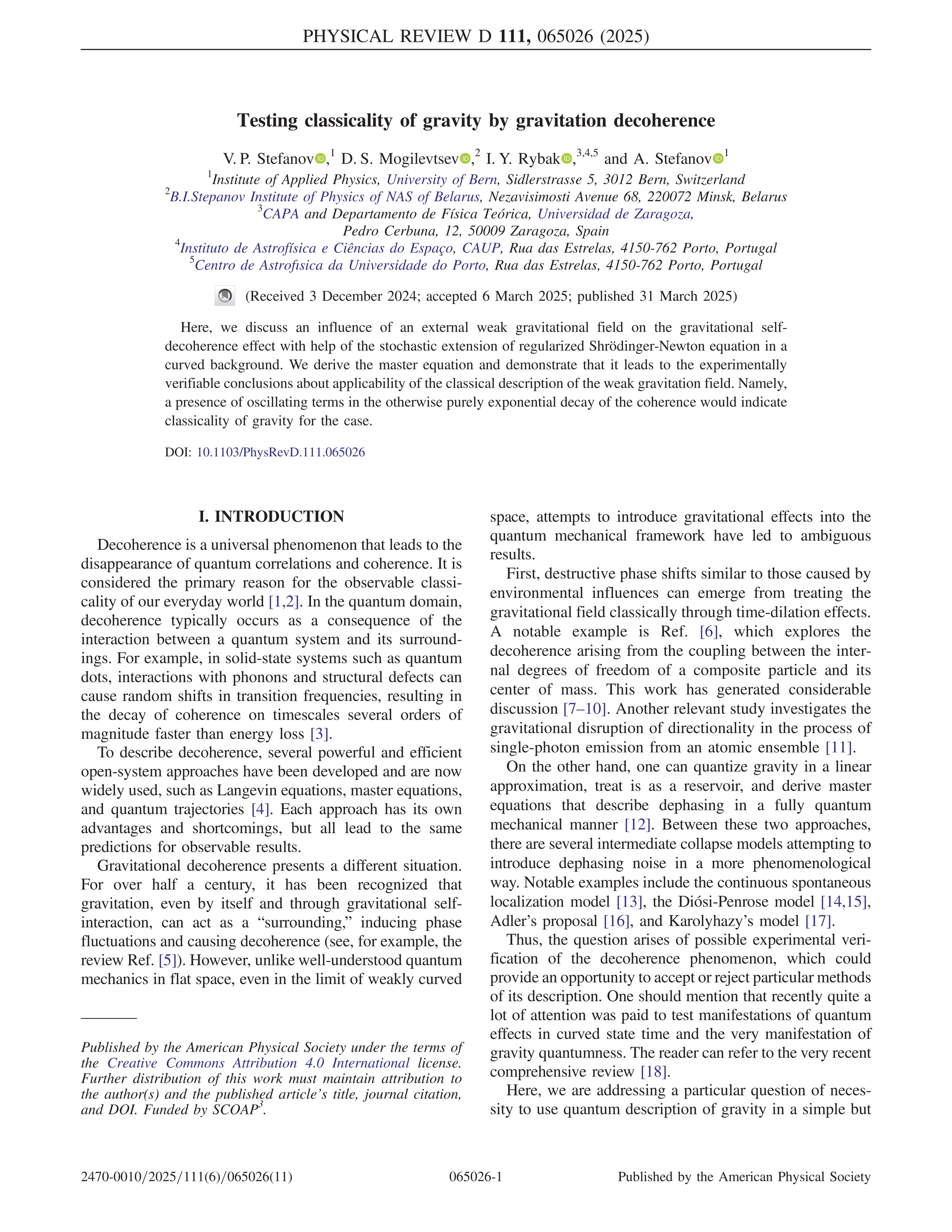 Testing classicality of gravity by gravitation decoherence