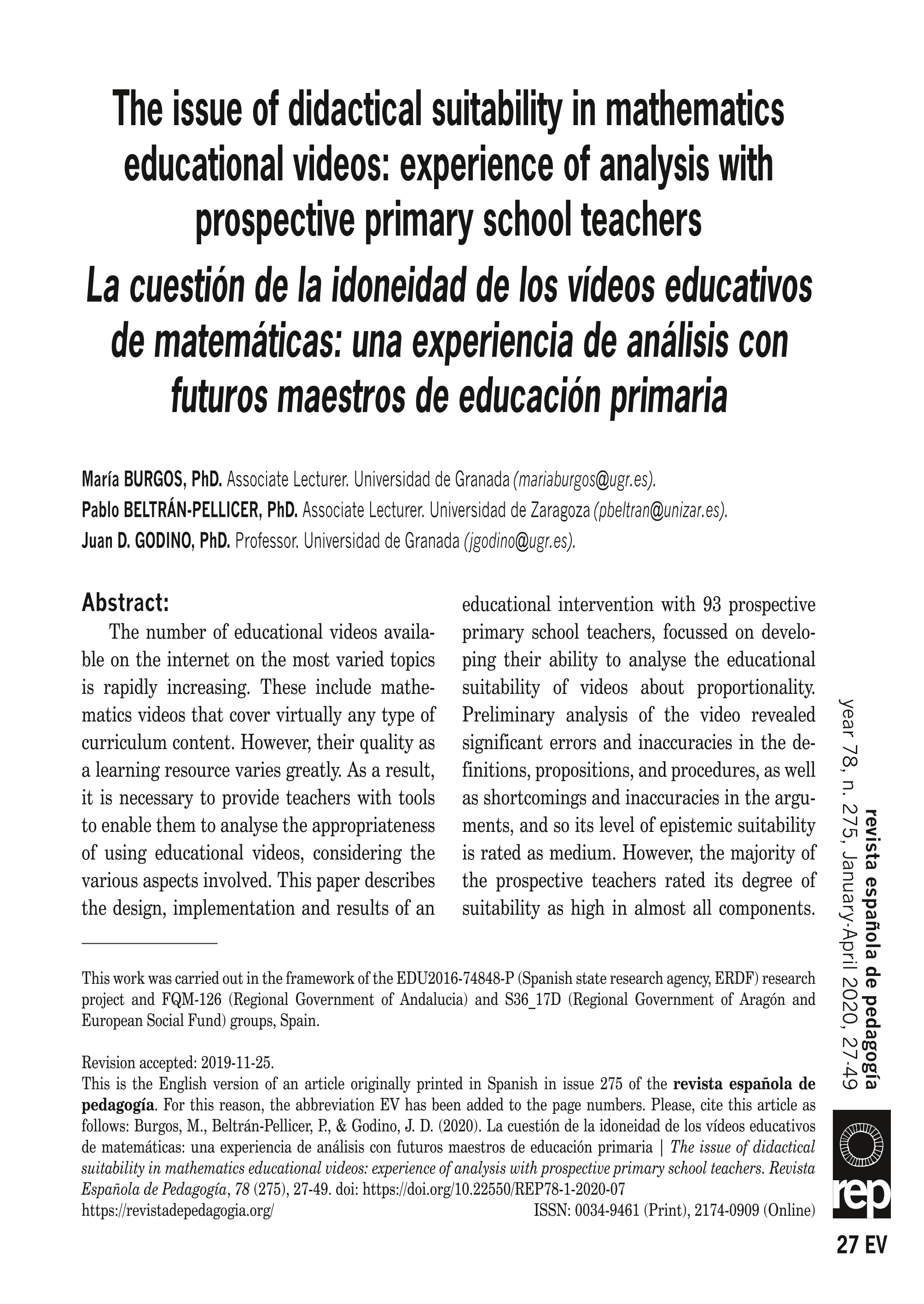La cuestión de la idoneidad de los vídeos educativos de matemáticas: una experiencia de análisis con futuros maestros de educación primaria