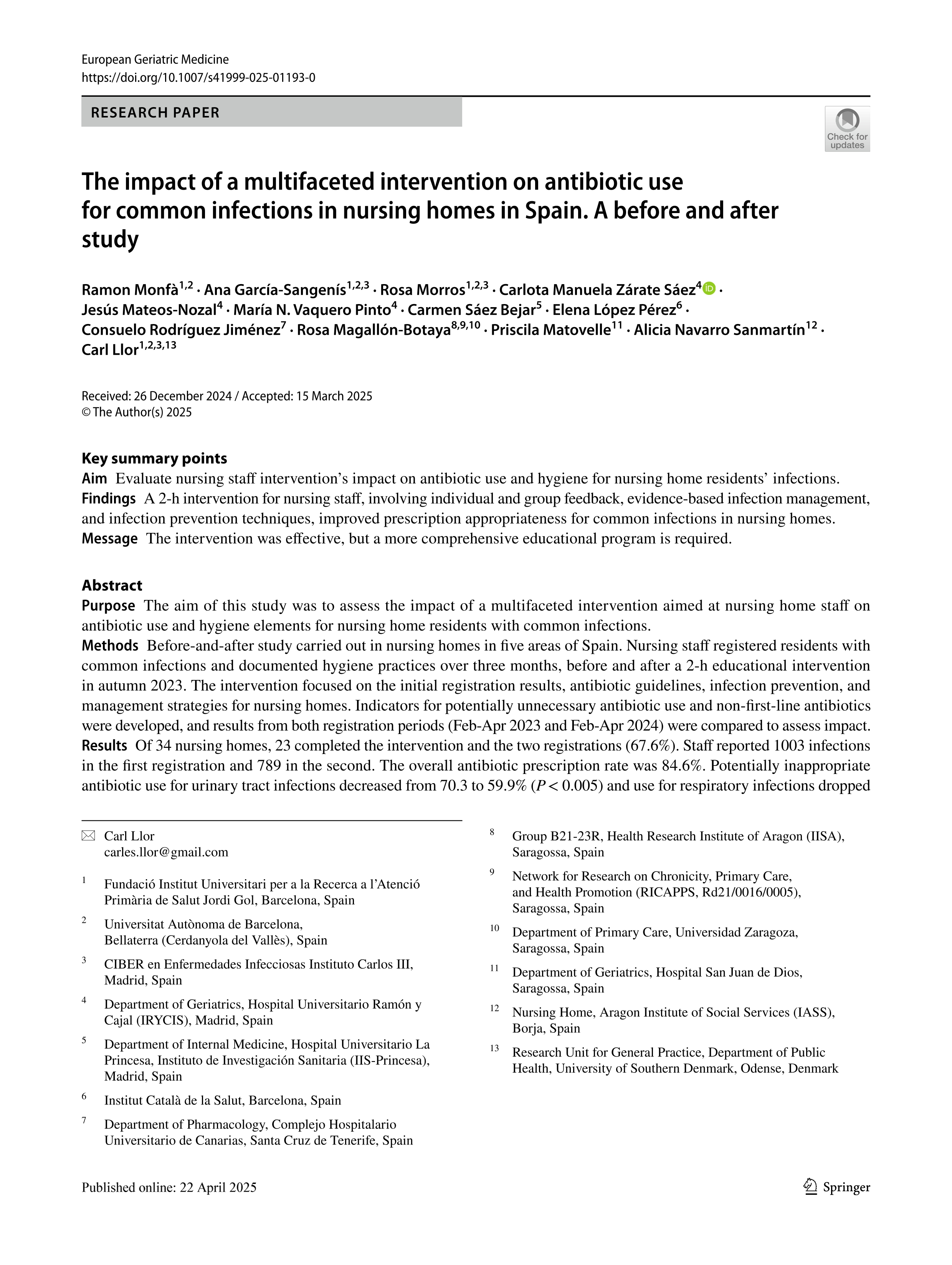 The impact of a multifaceted intervention on antibiotic use for common infections in nursing homes in Spain. A before and after study