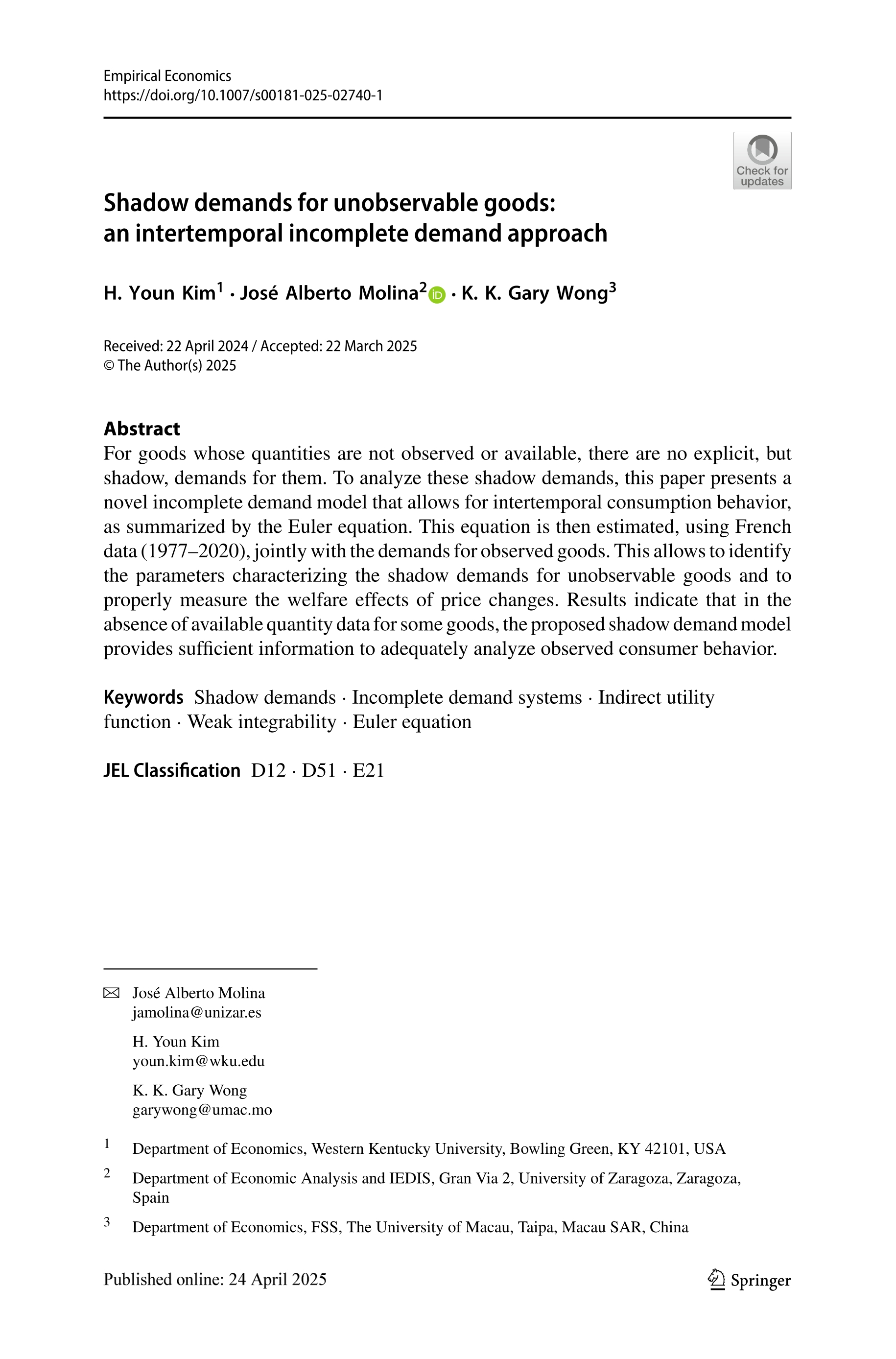 Shadow demands for unobservable goods: an intertemporal incomplete demand approach
