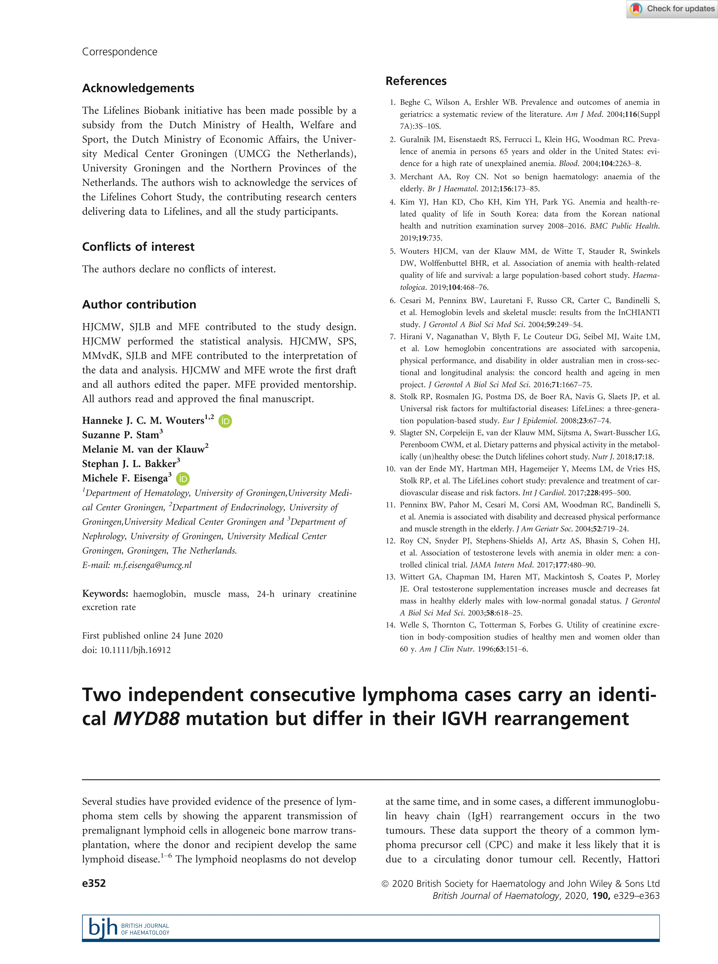 Two independent consecutive lymphoma cases carry an identical MYD88 mutation but differ in their IGVH rearrangement