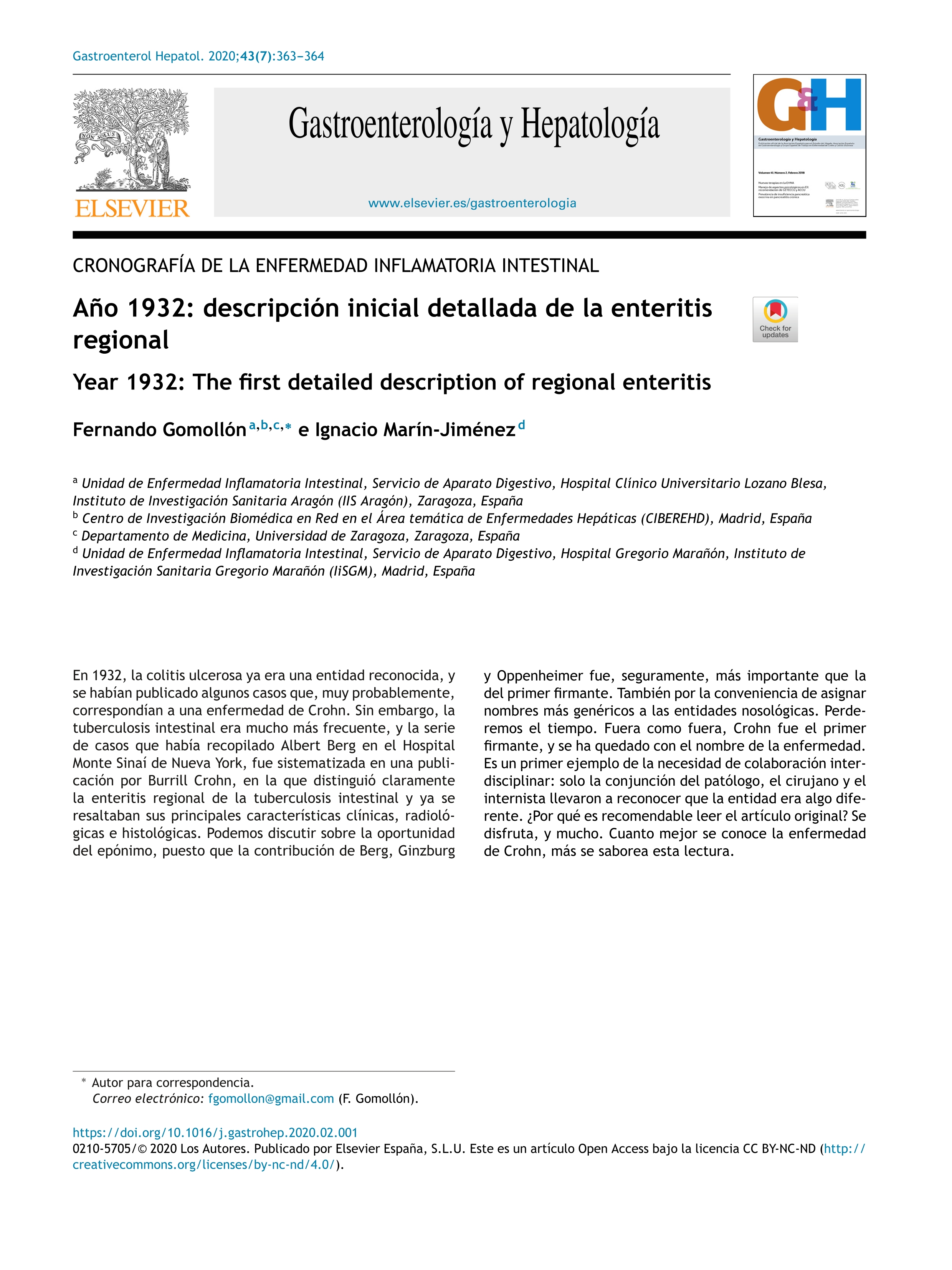 Año 1932: descripción inicial detallada de la enteritis regional