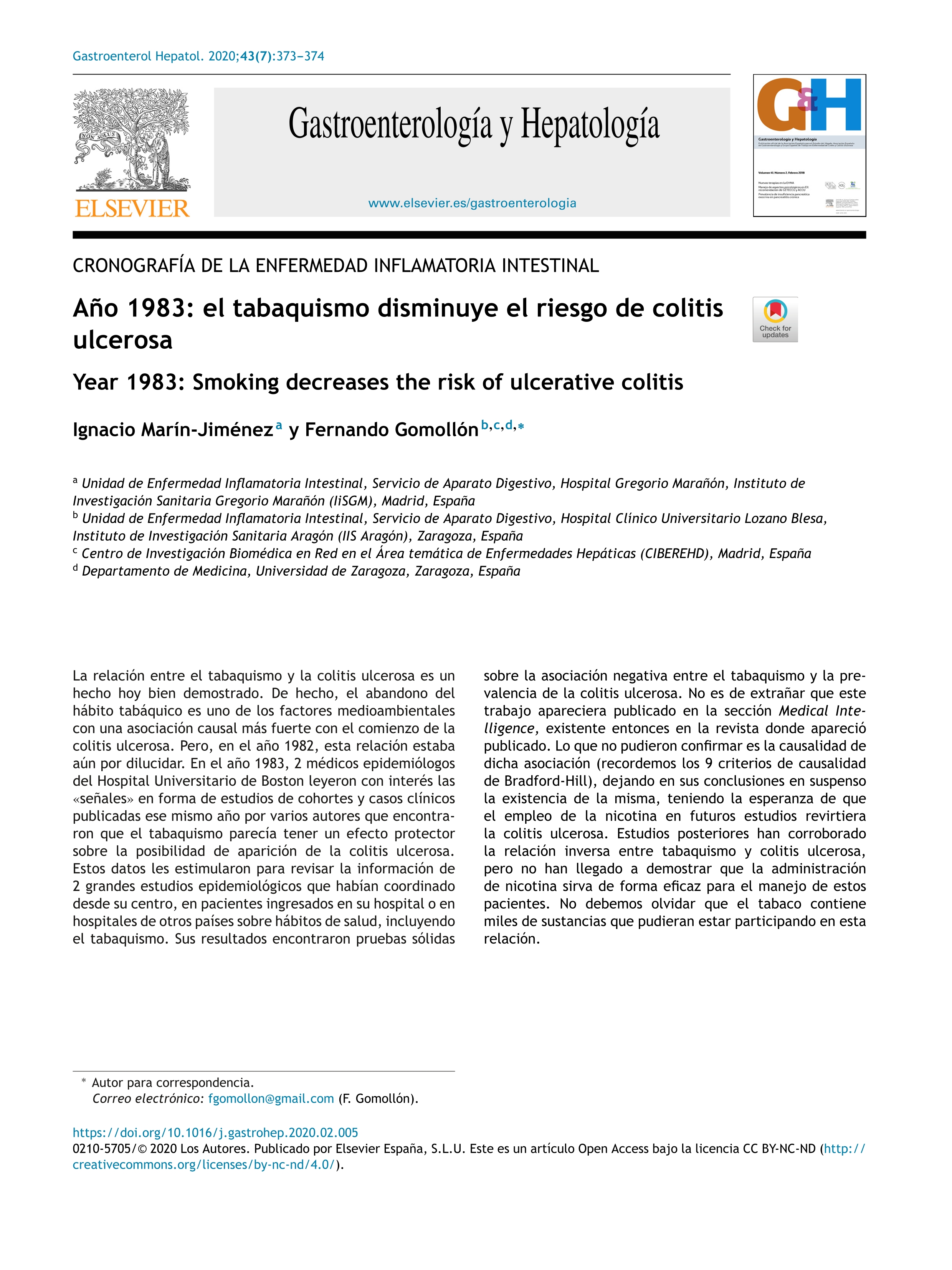 Año 1983: el tabaquismo disminuye el riesgo de colitis ulcerosa