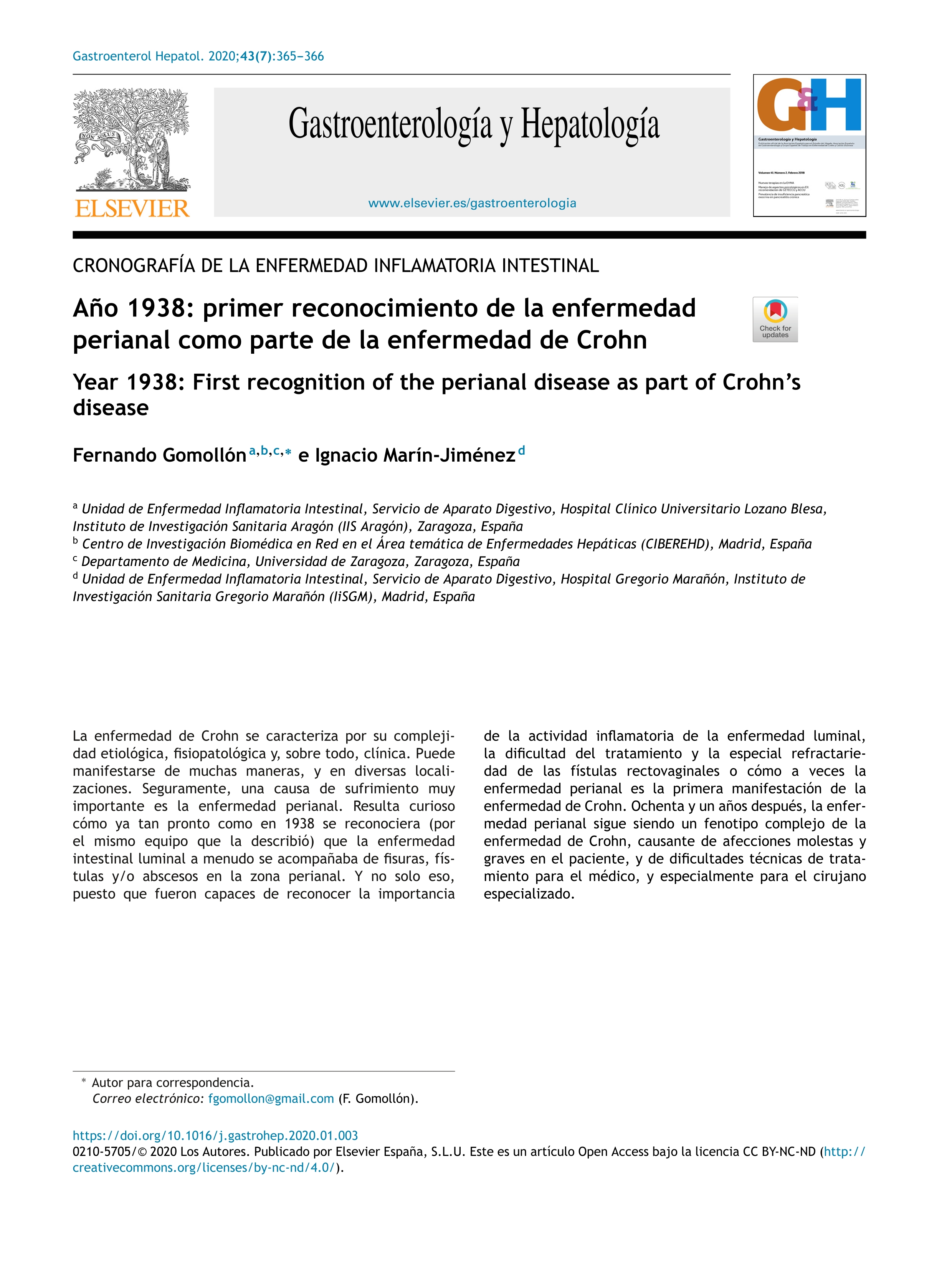 Año 1938: primer reconocimiento de la enfermedad perianal como parte de la enfermedad de Crohn