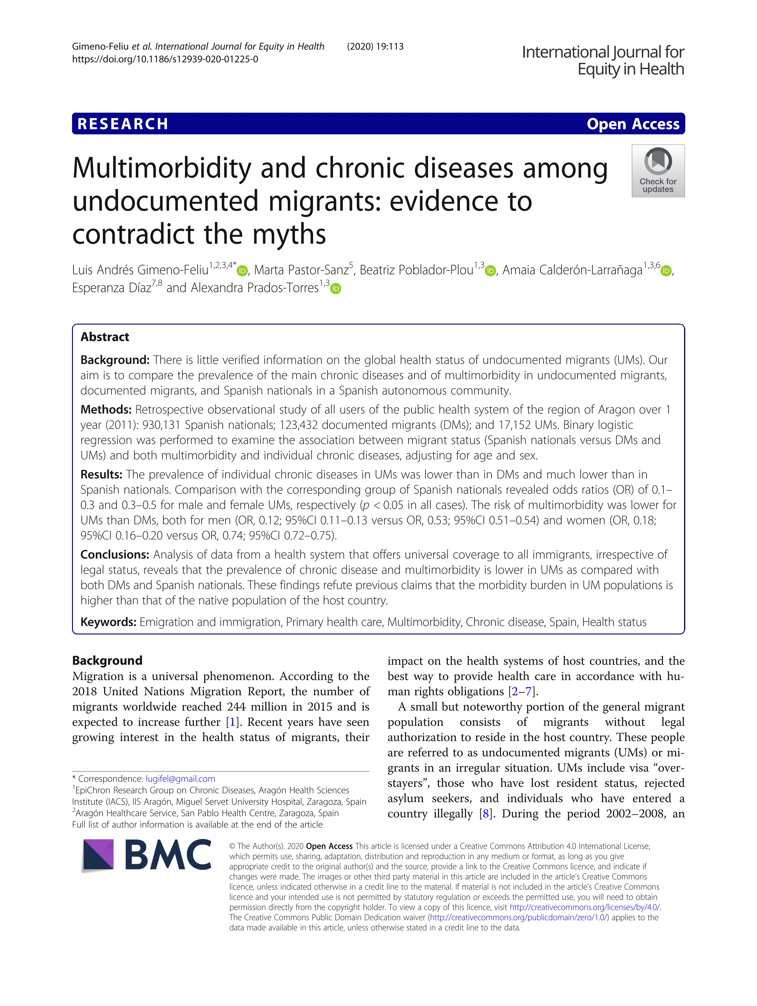 Multimorbidity and chronic diseases among undocumented migrants: evidence to contradict the myths