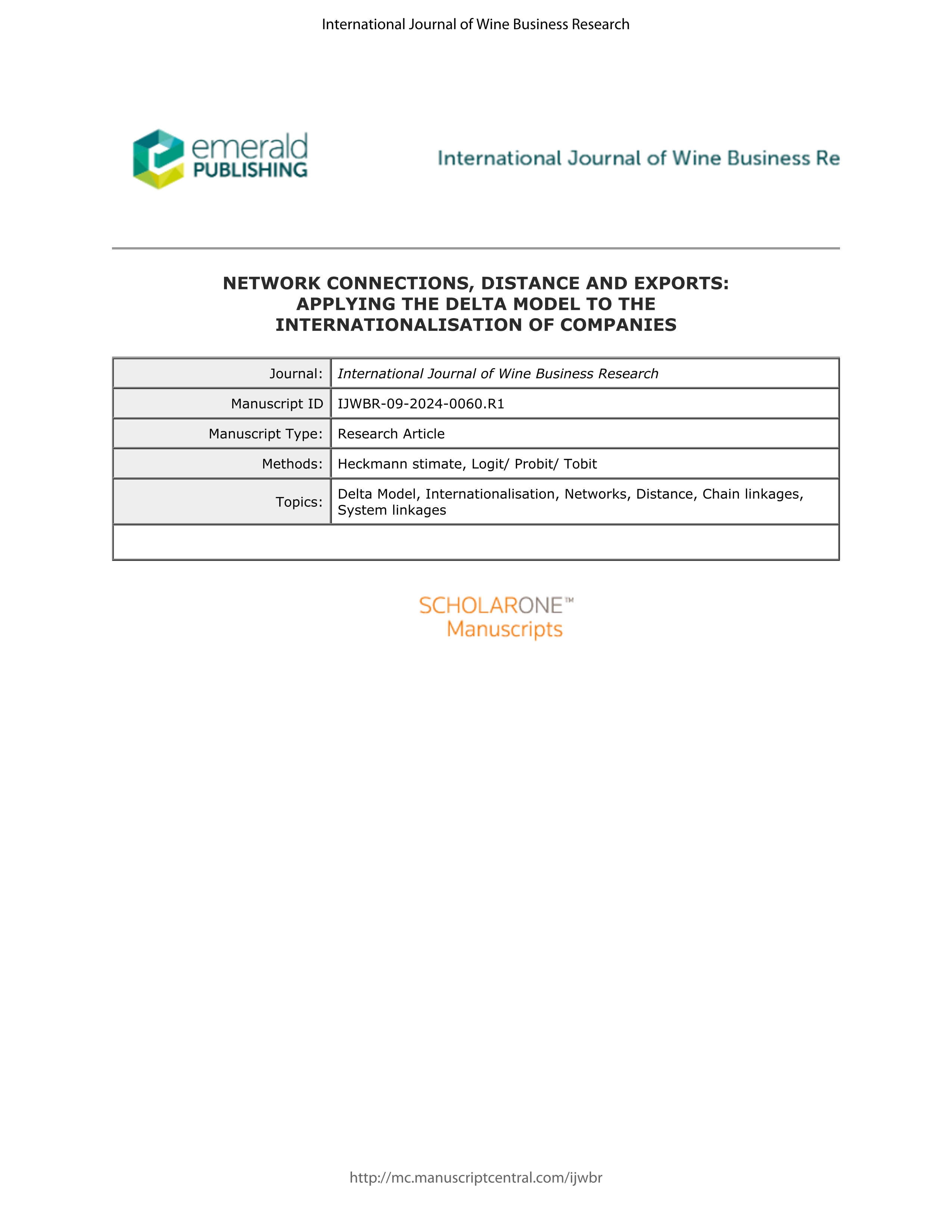 Network connections, distance and exports: applying the Delta model to the internationalisation of companies