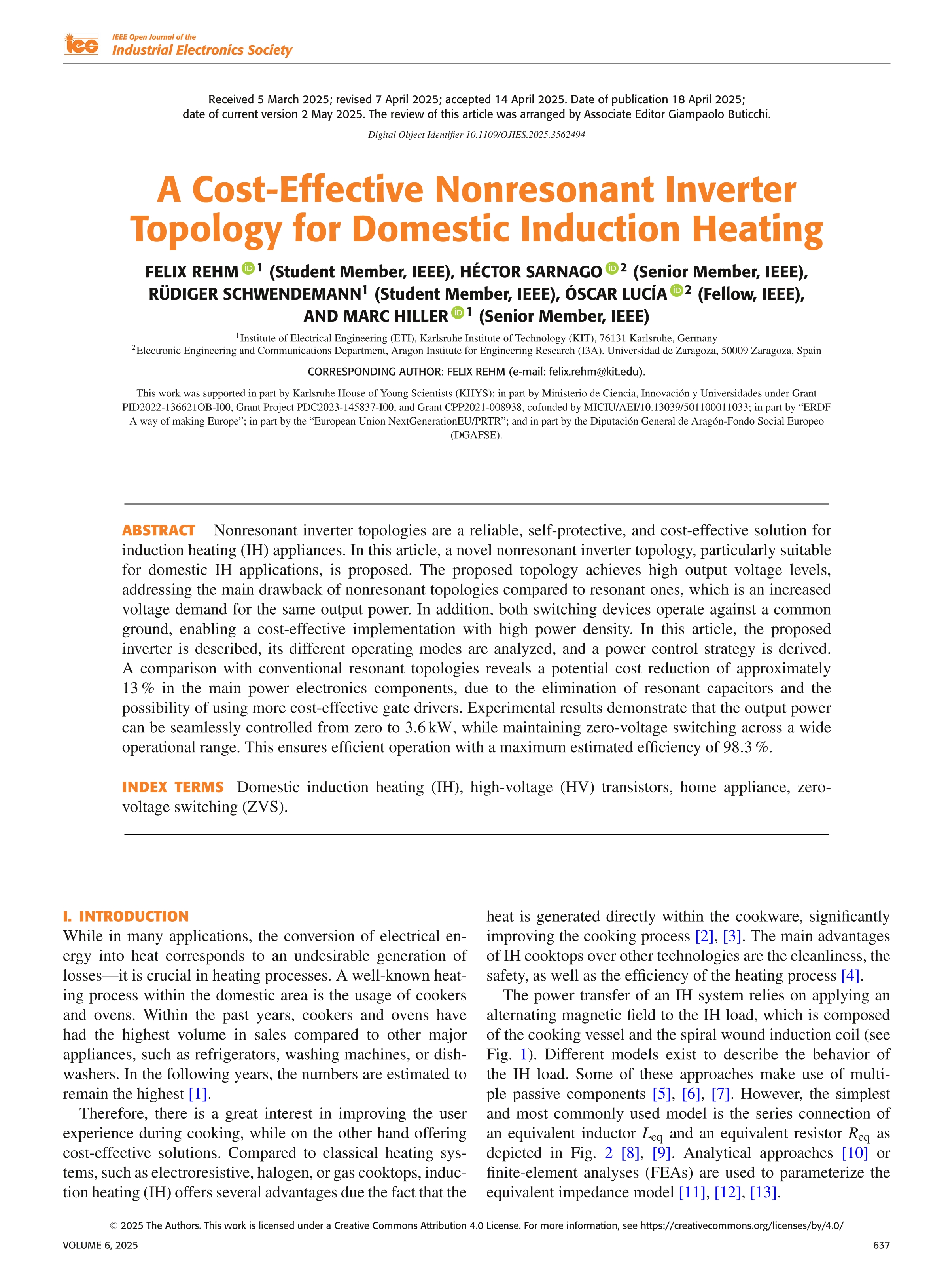 A Cost-Effective Nonresonant Inverter Topology for Domestic Induction Heating