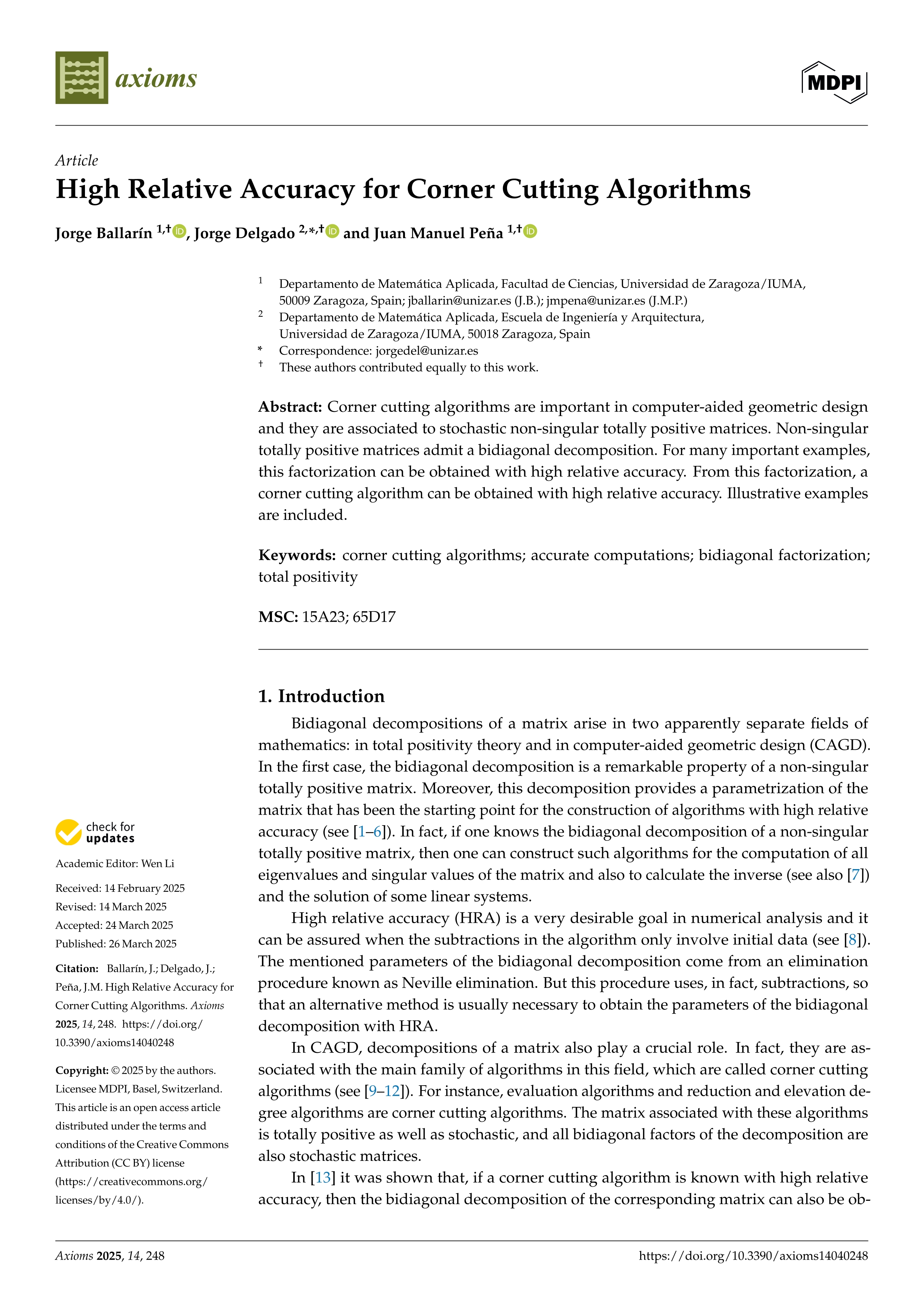 High Relative Accuracy for Corner Cutting Algorithms