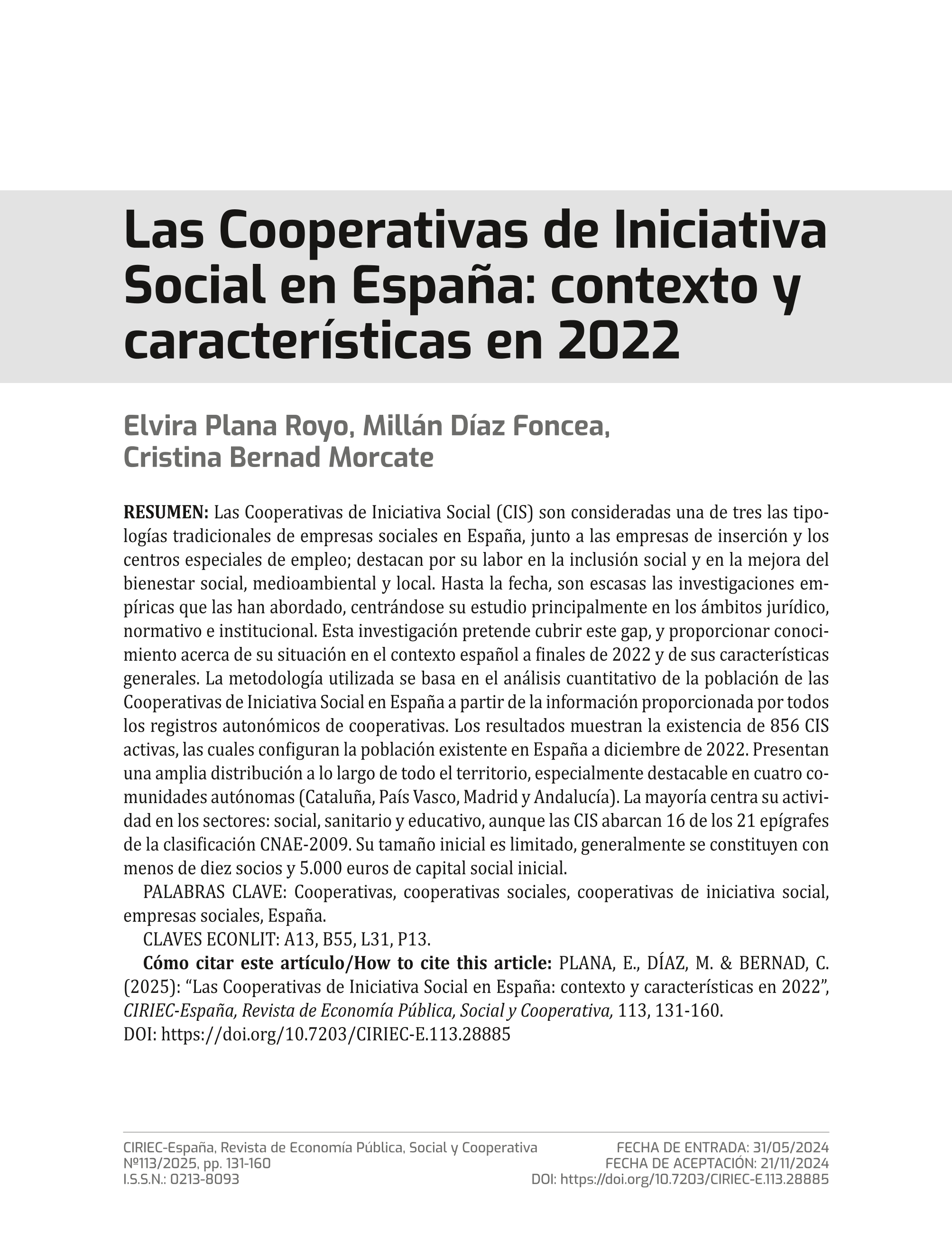 Las Cooperativas de Iniciativa Social en España: contexto y características en 2022