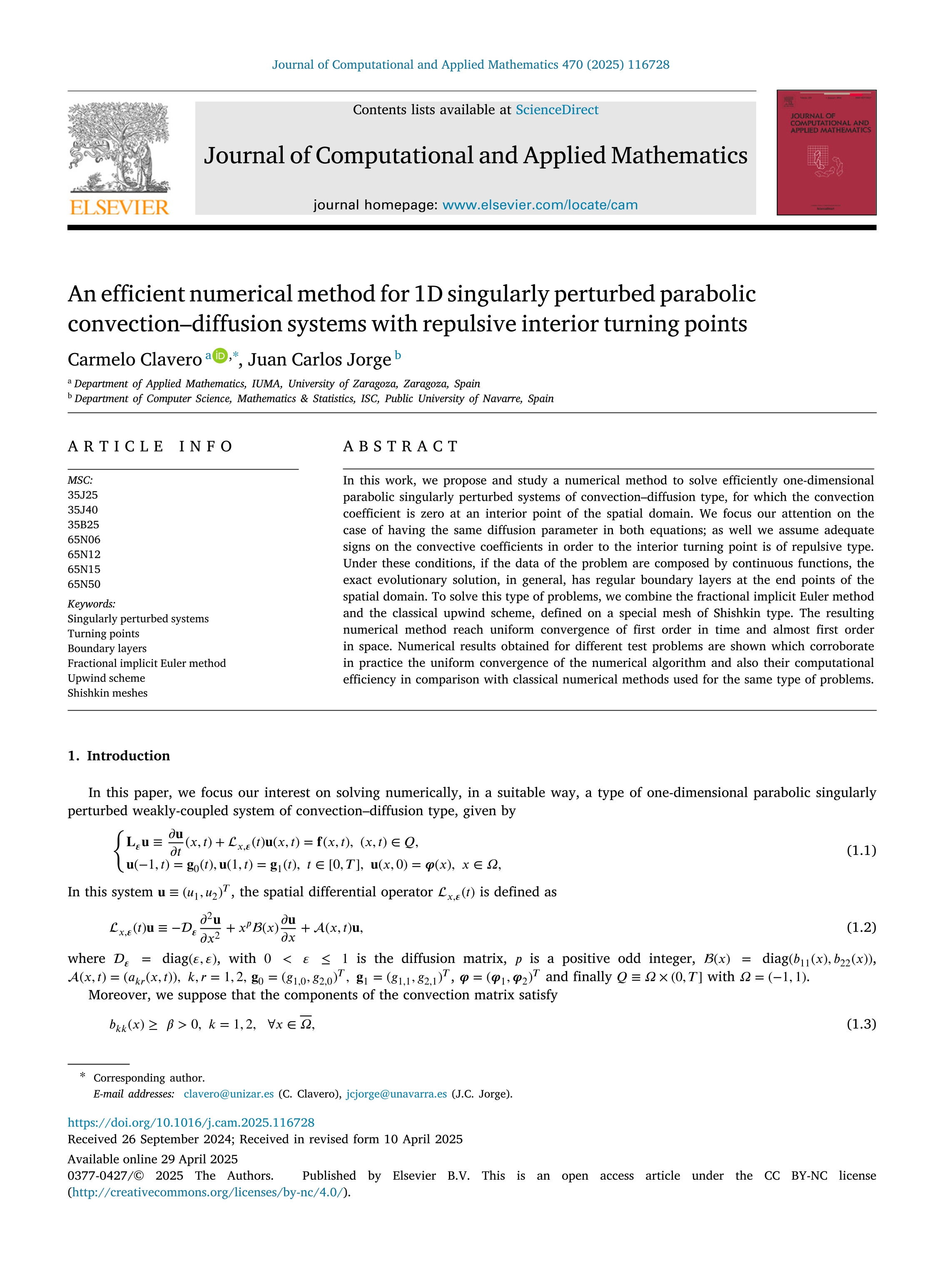 An efficient numerical method for 1D singularly perturbed parabolic convection–diffusion systems with repulsive interior turning points