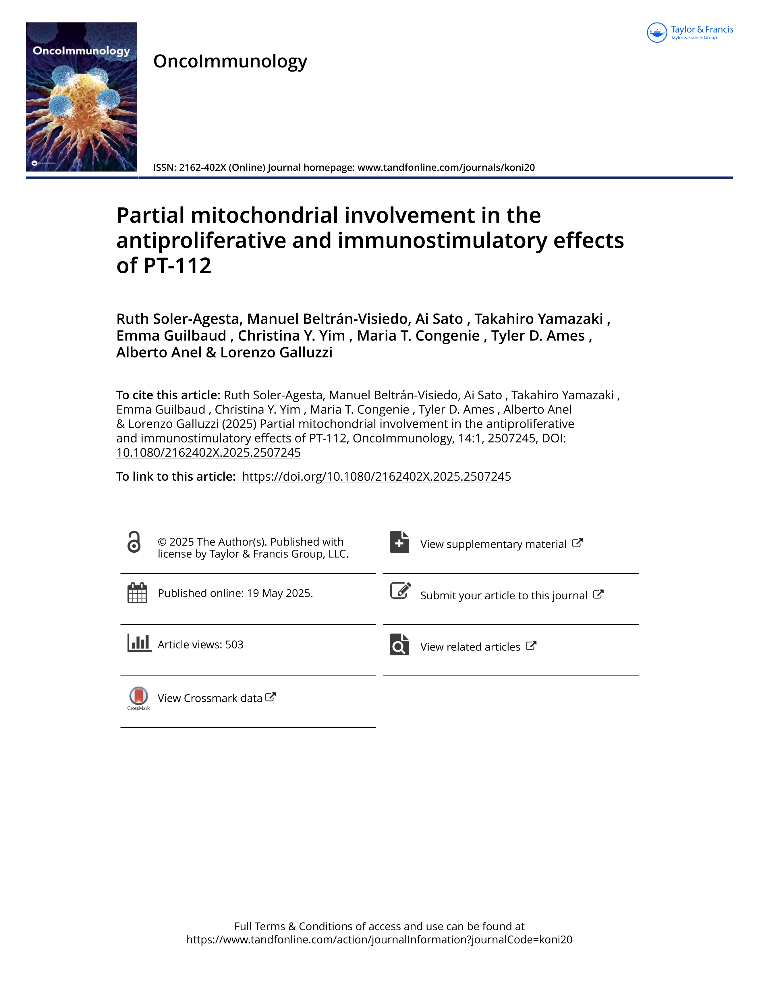 Partial mitochondrial involvement in the antiproliferative and immunostimulatory effects of PT-112