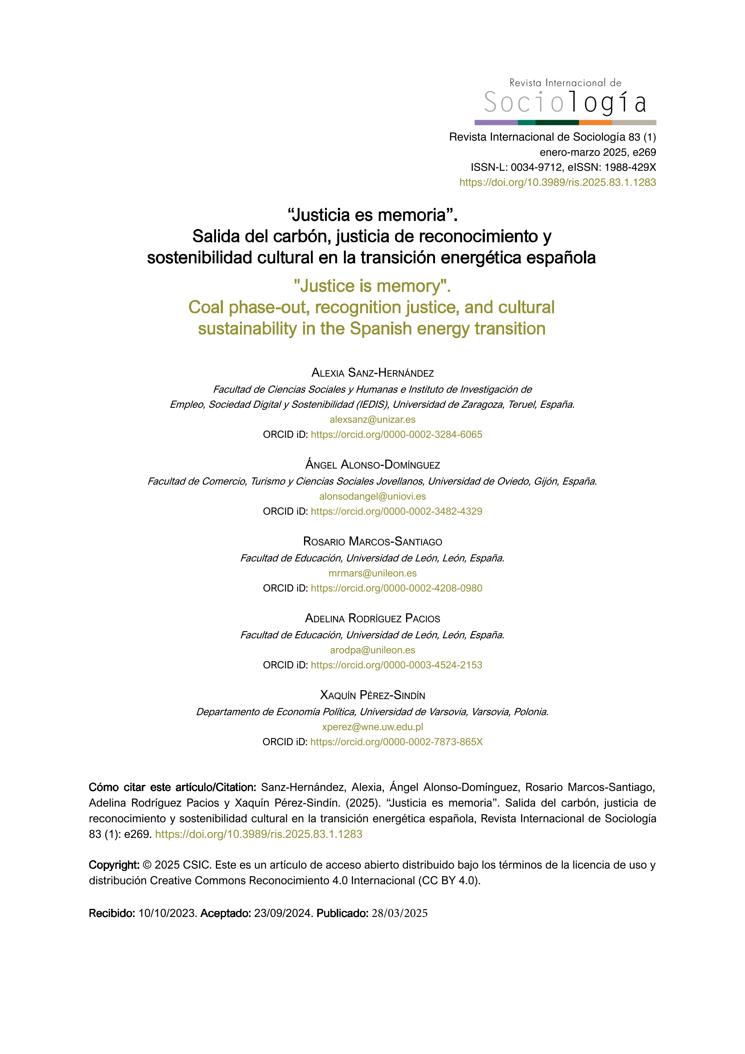 “Justicia es memoria”. Salida del carbón, justicia de reconocimiento y sostenibilidad cultural en la transición energética española