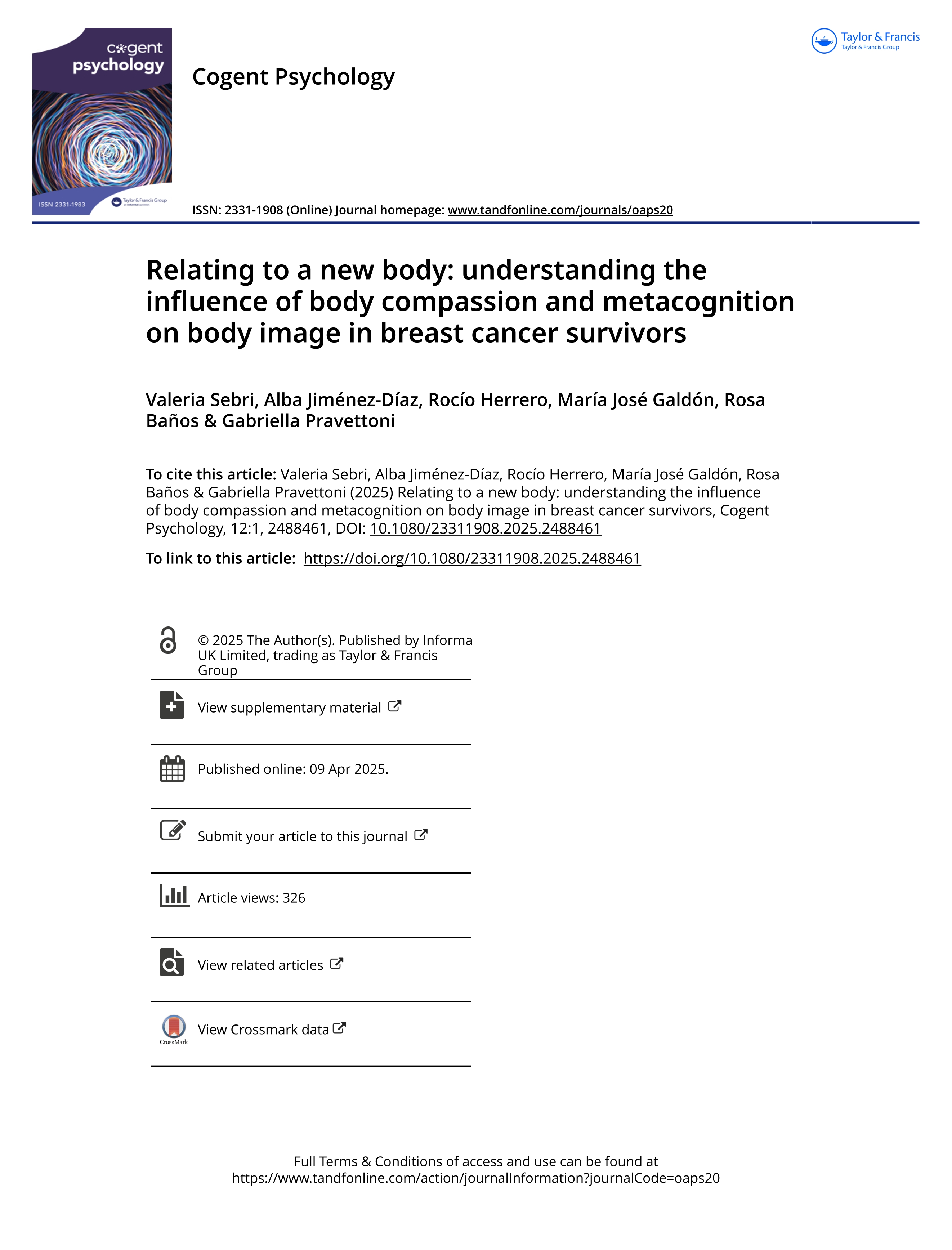 Relating to a new body: understanding the influence of body compassion and metacognition on body image in breast cancer survivors