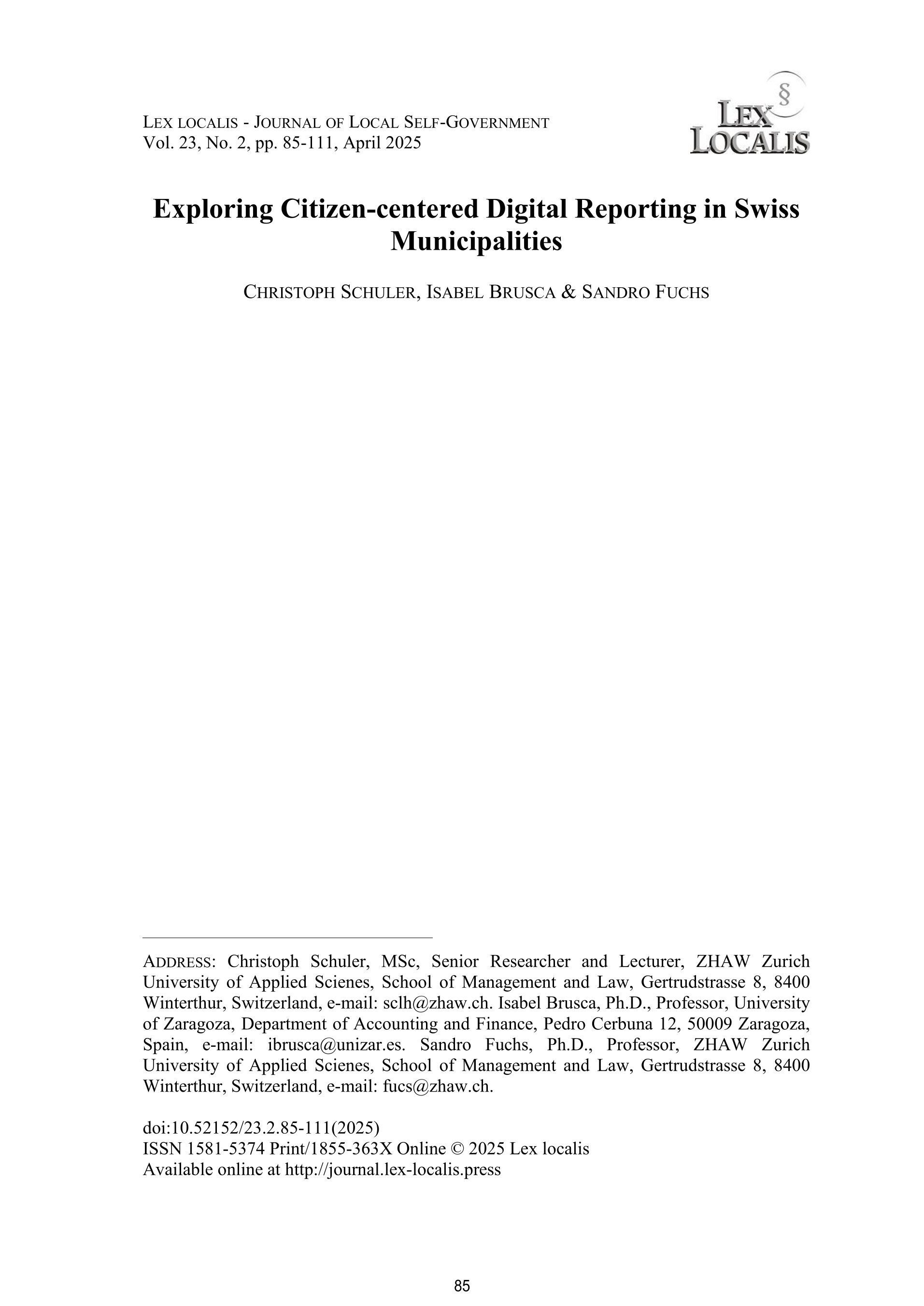 Exploring Citizen-centered Digital Reporting in Swiss Municipalities