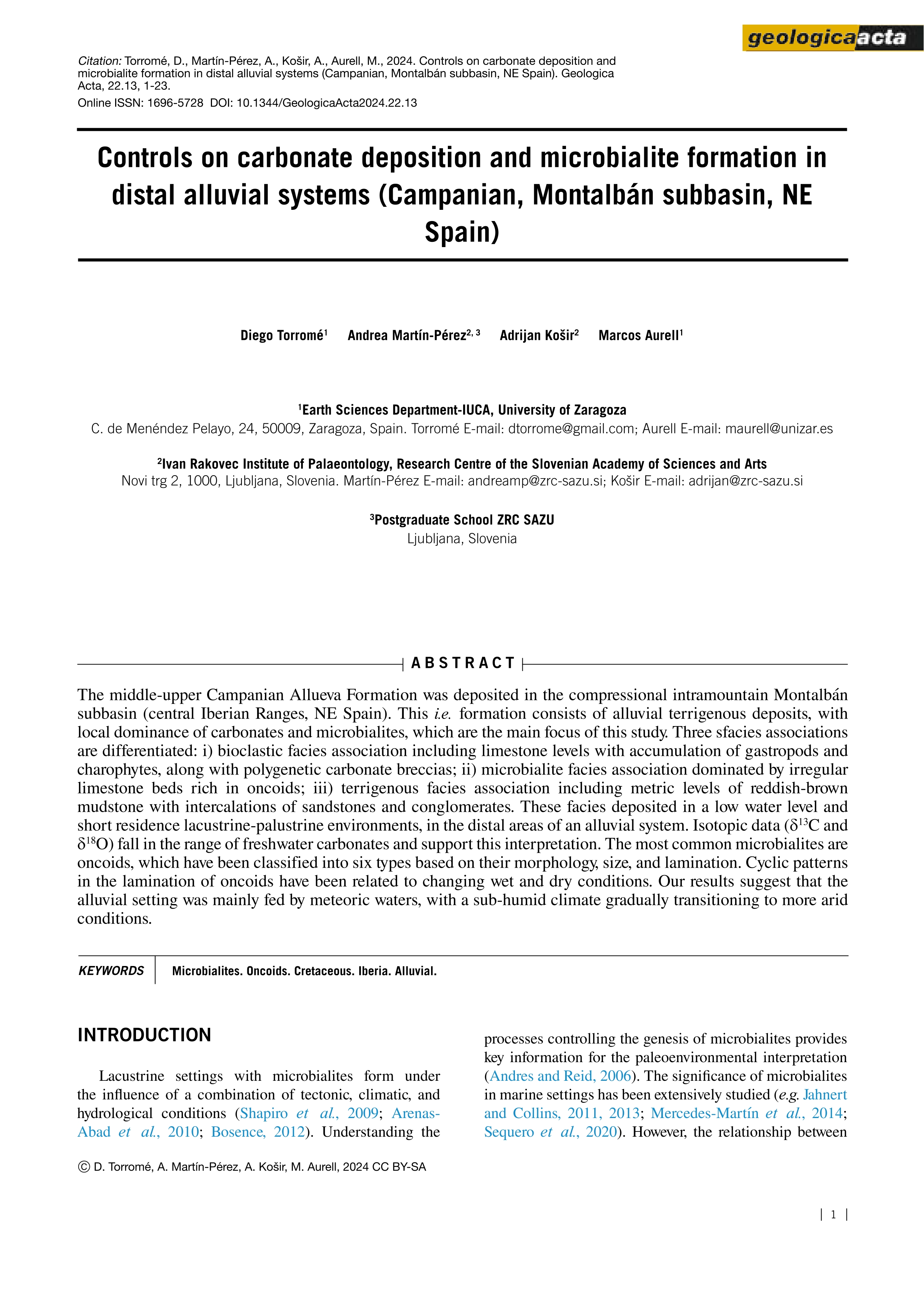 Controls on carbonate deposition and microbialite formation in distal alluvial systems (Campanian, Montalbán subbasin, NE Spain)