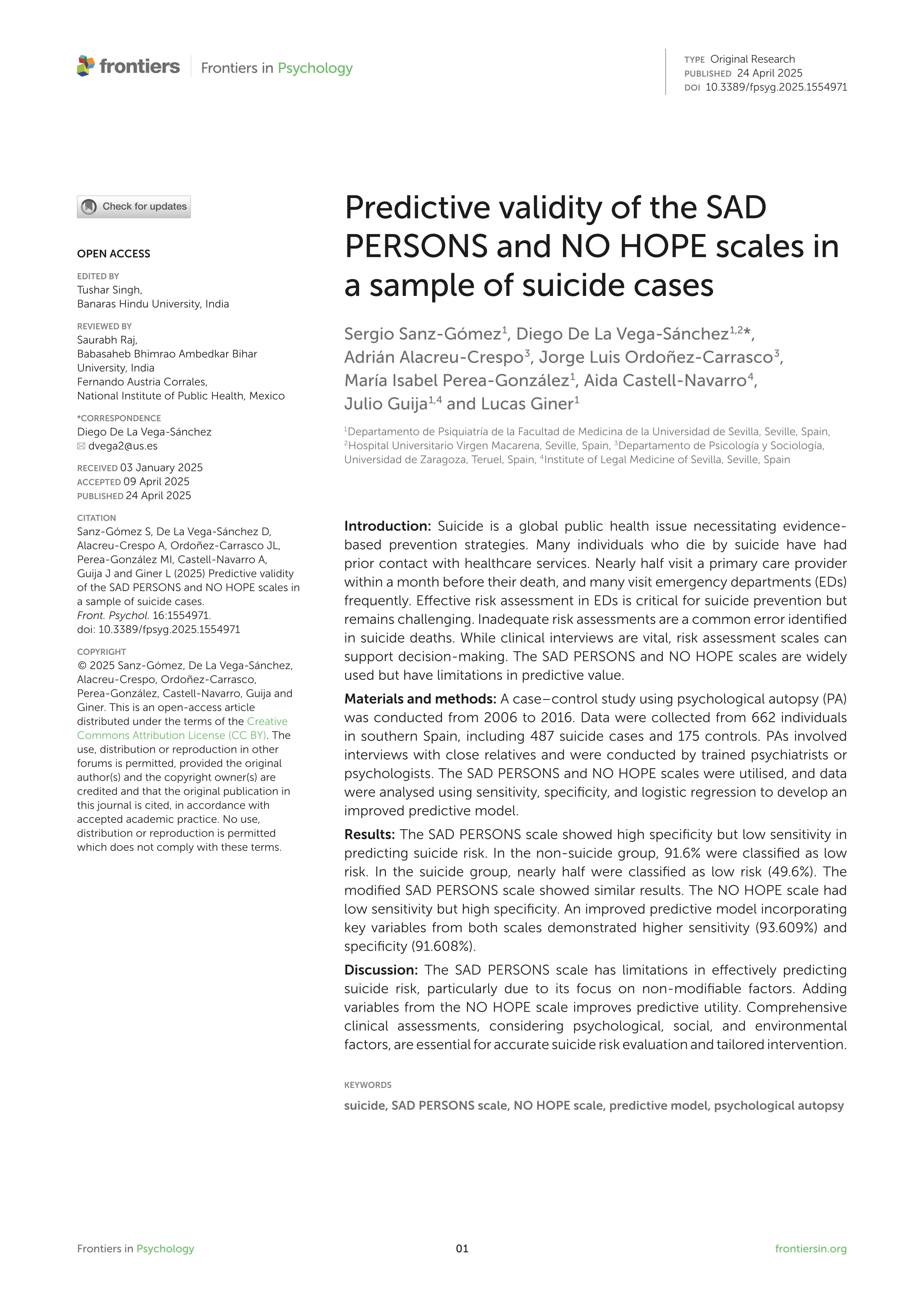 Predictive validity of the SAD PERSONS and NO HOPE scales in a sample of suicide cases