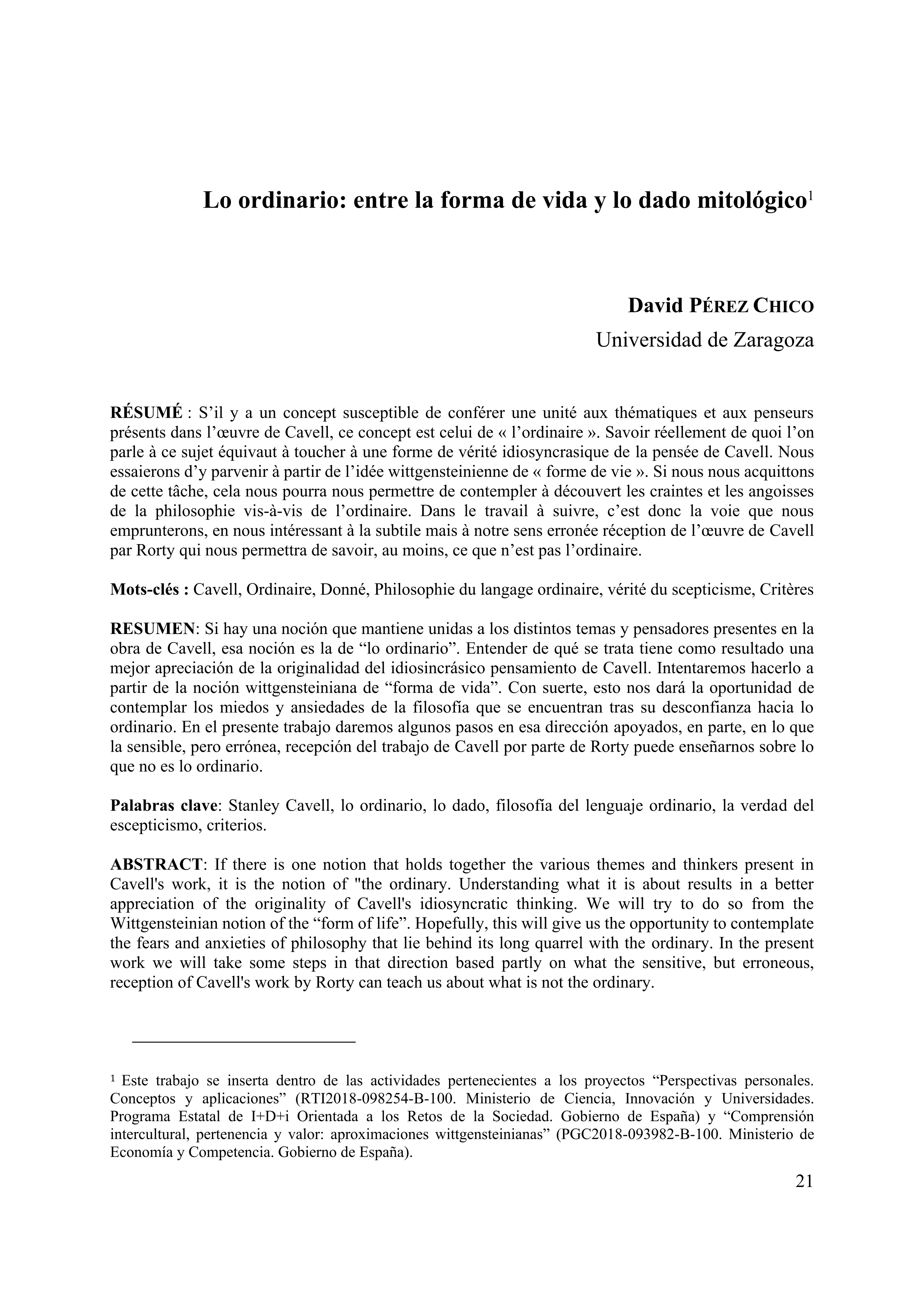 Lo ordinario: entre la forma de vida y lo dado mitológico
