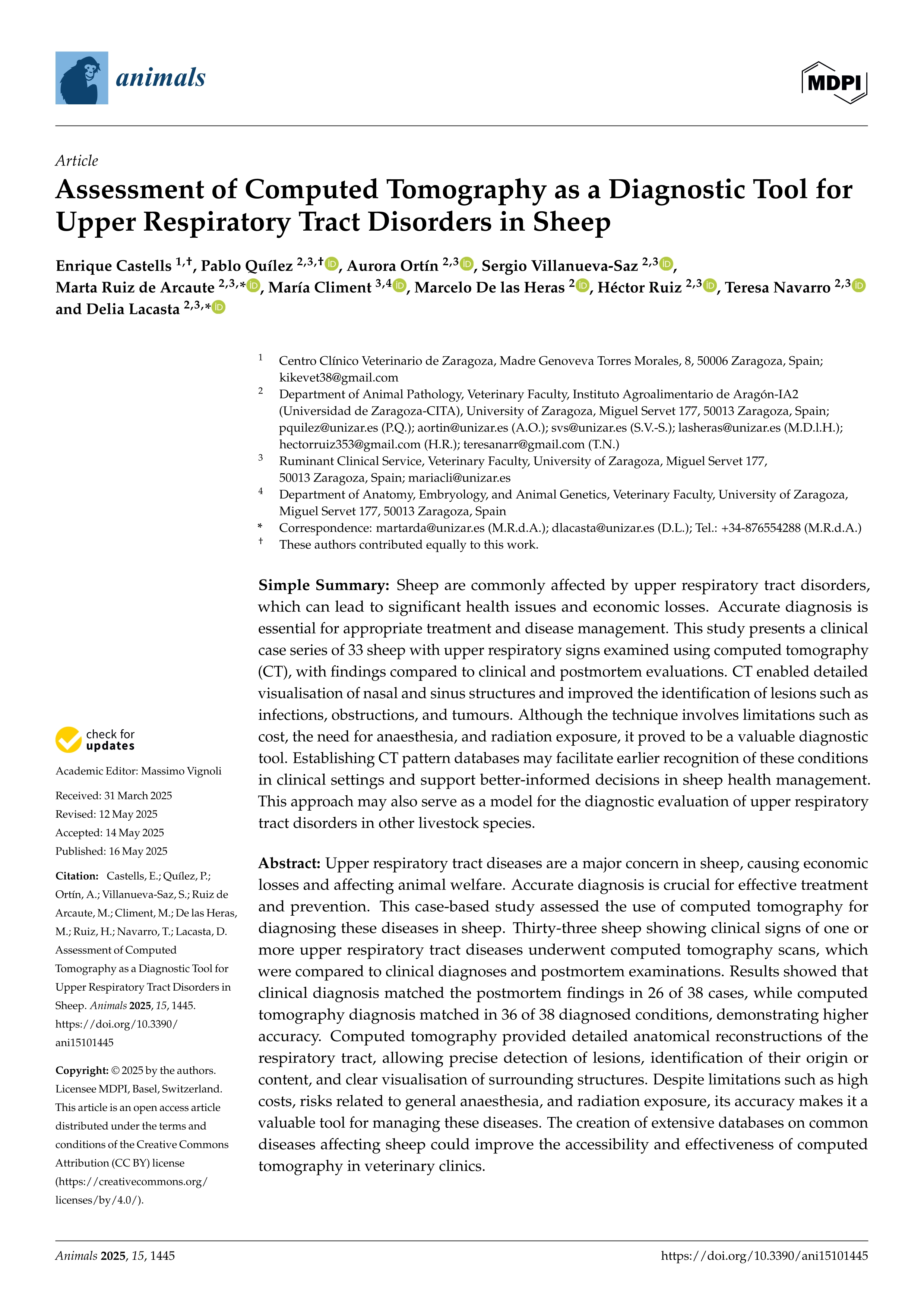 Assessment of Computed Tomography as a Diagnostic Tool for Upper Respiratory Tract Disorders in Sheep