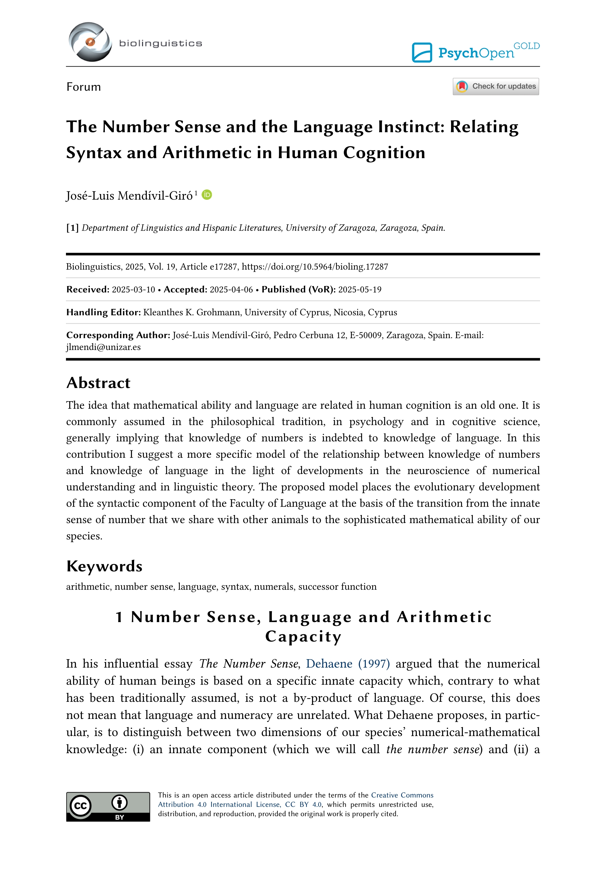 The number sense and the language instinct: Relating syntax and arithmetic in human cognition