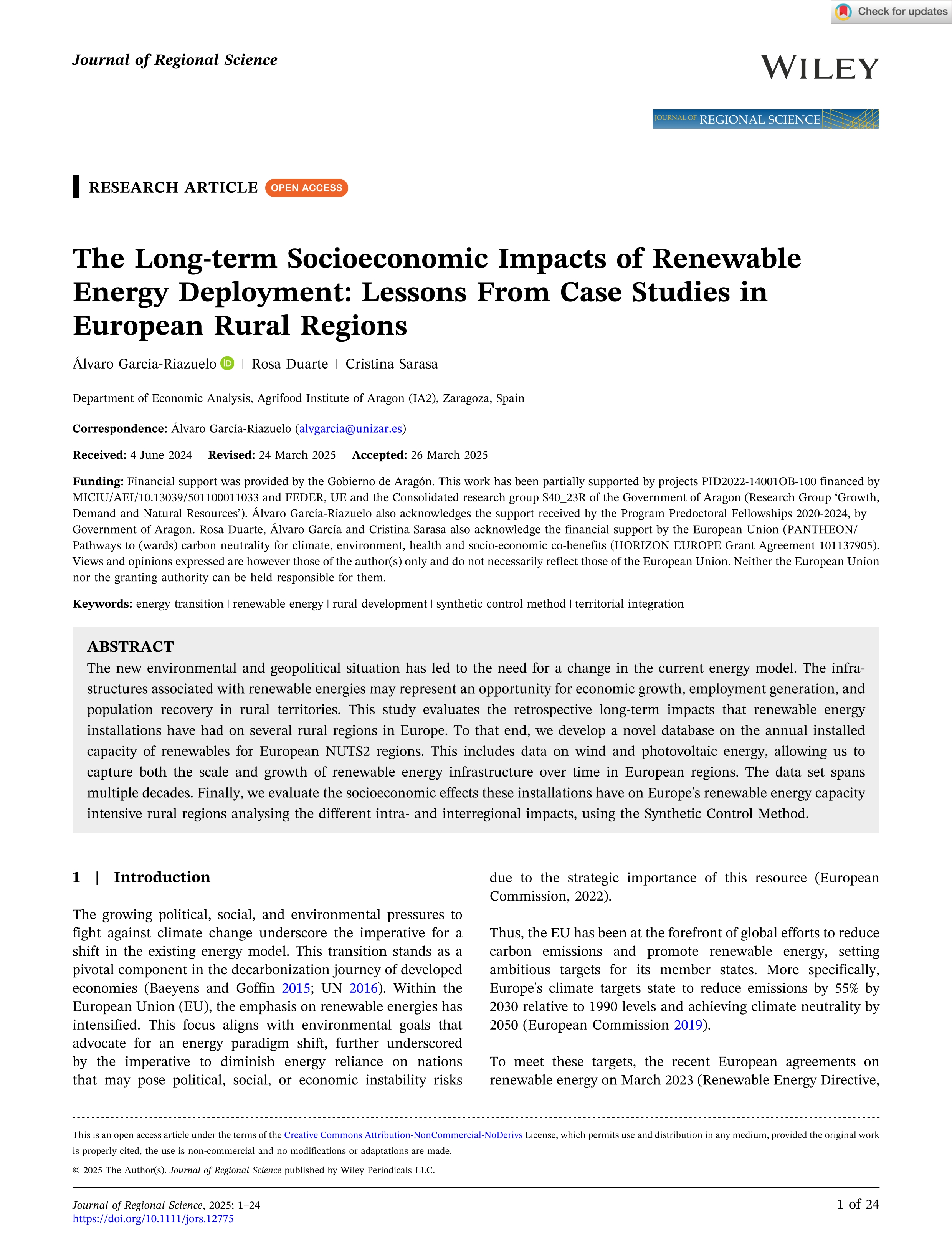 The Long‐term Socioeconomic Impacts of Renewable Energy Deployment: Lessons From Case Studies in European Rural Regions