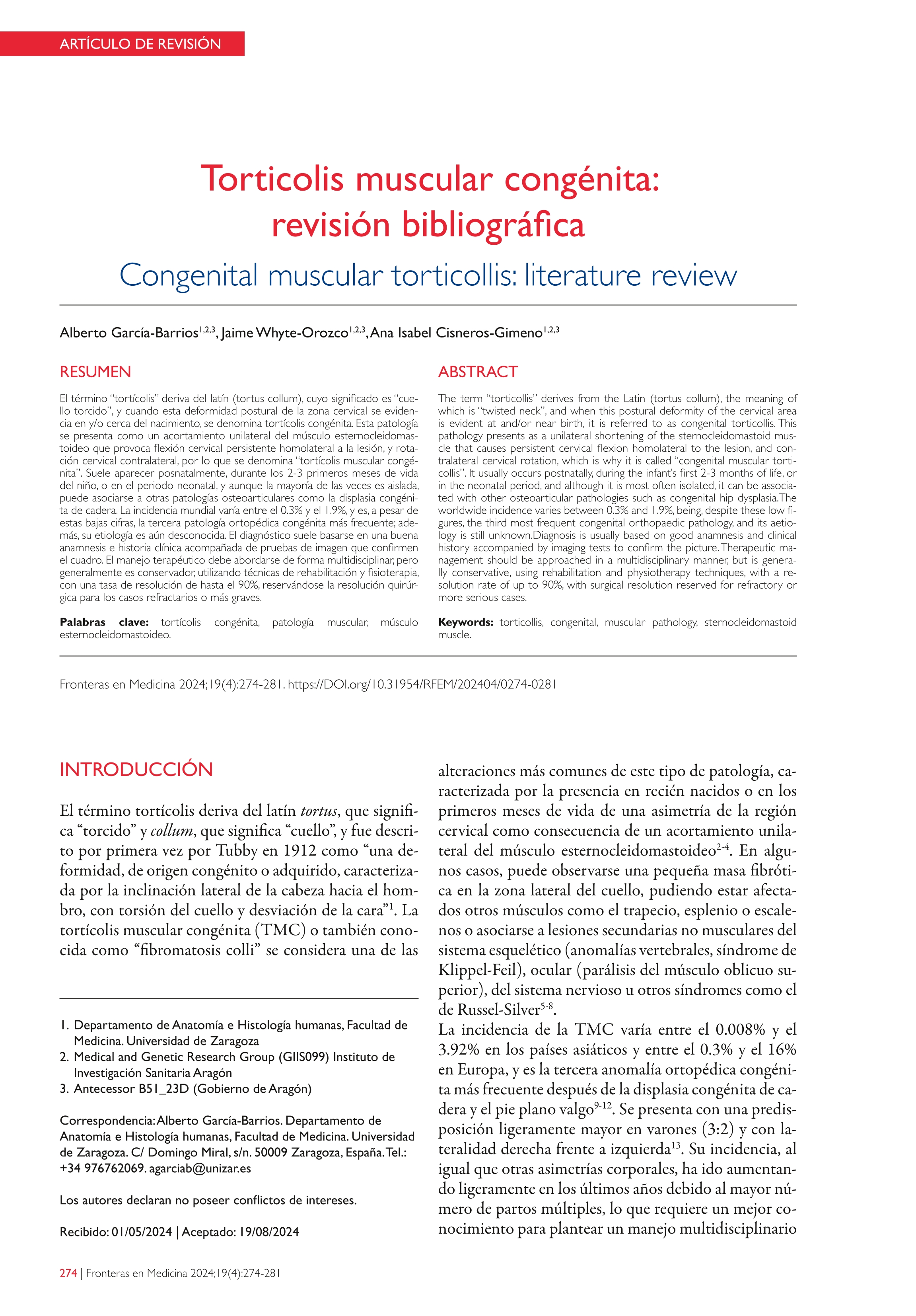 Torticolis muscular congénita: revisión bibliográfica