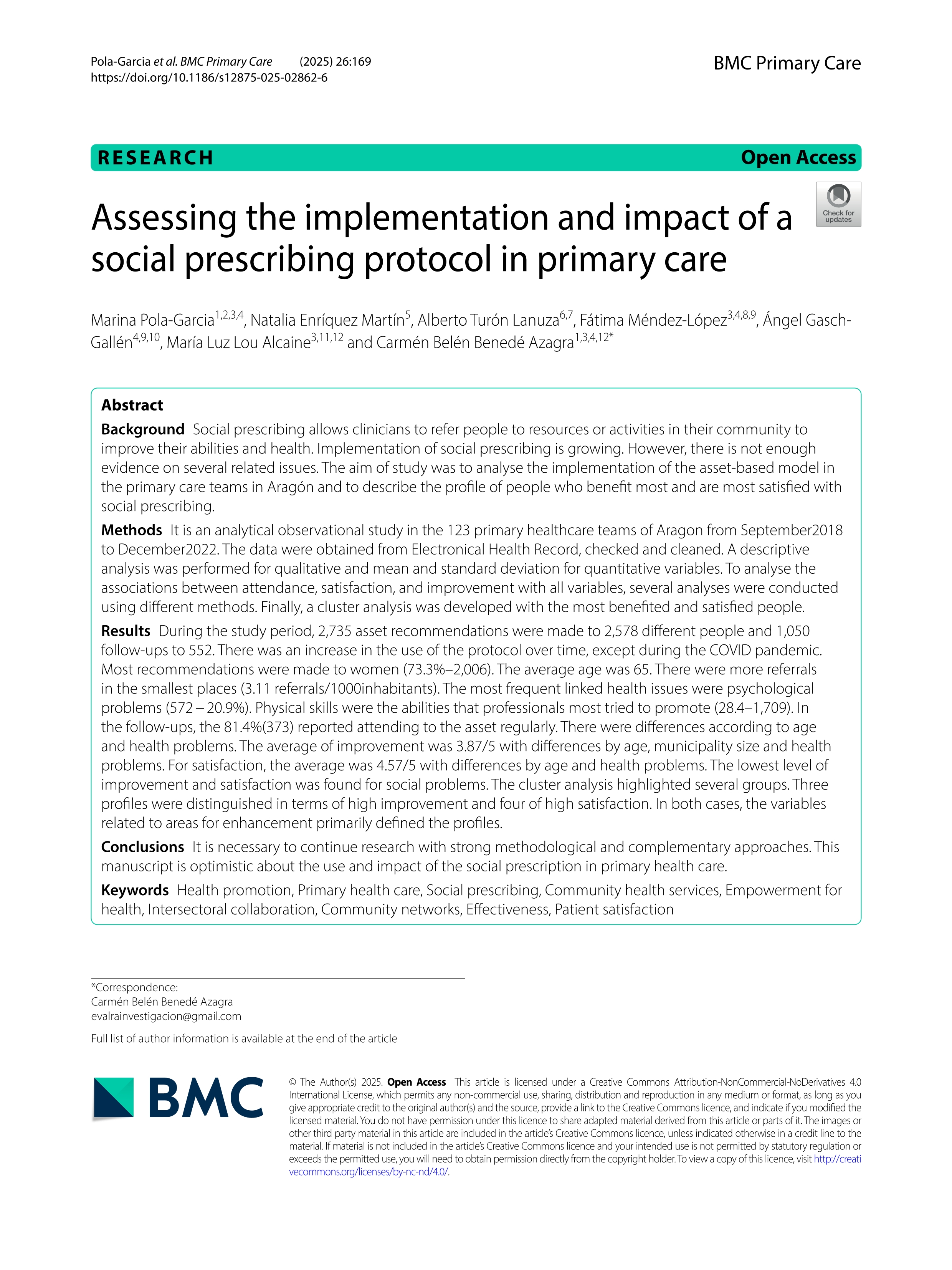 Assessing the implementation and impact of a social prescribing protocol in primary care