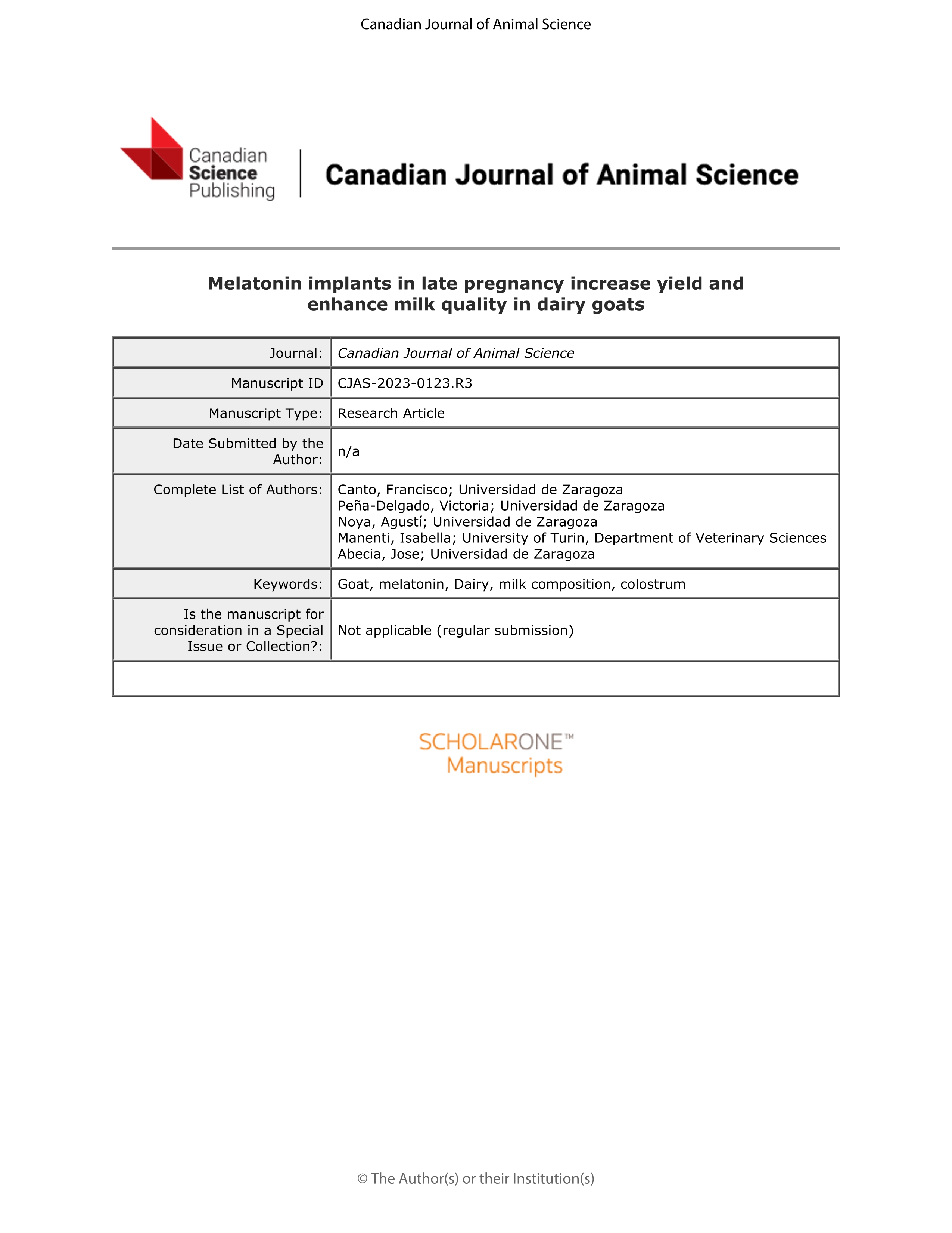 Melatonin implants in late pregnancy increase yield and enhance milk quality in dairy goats
