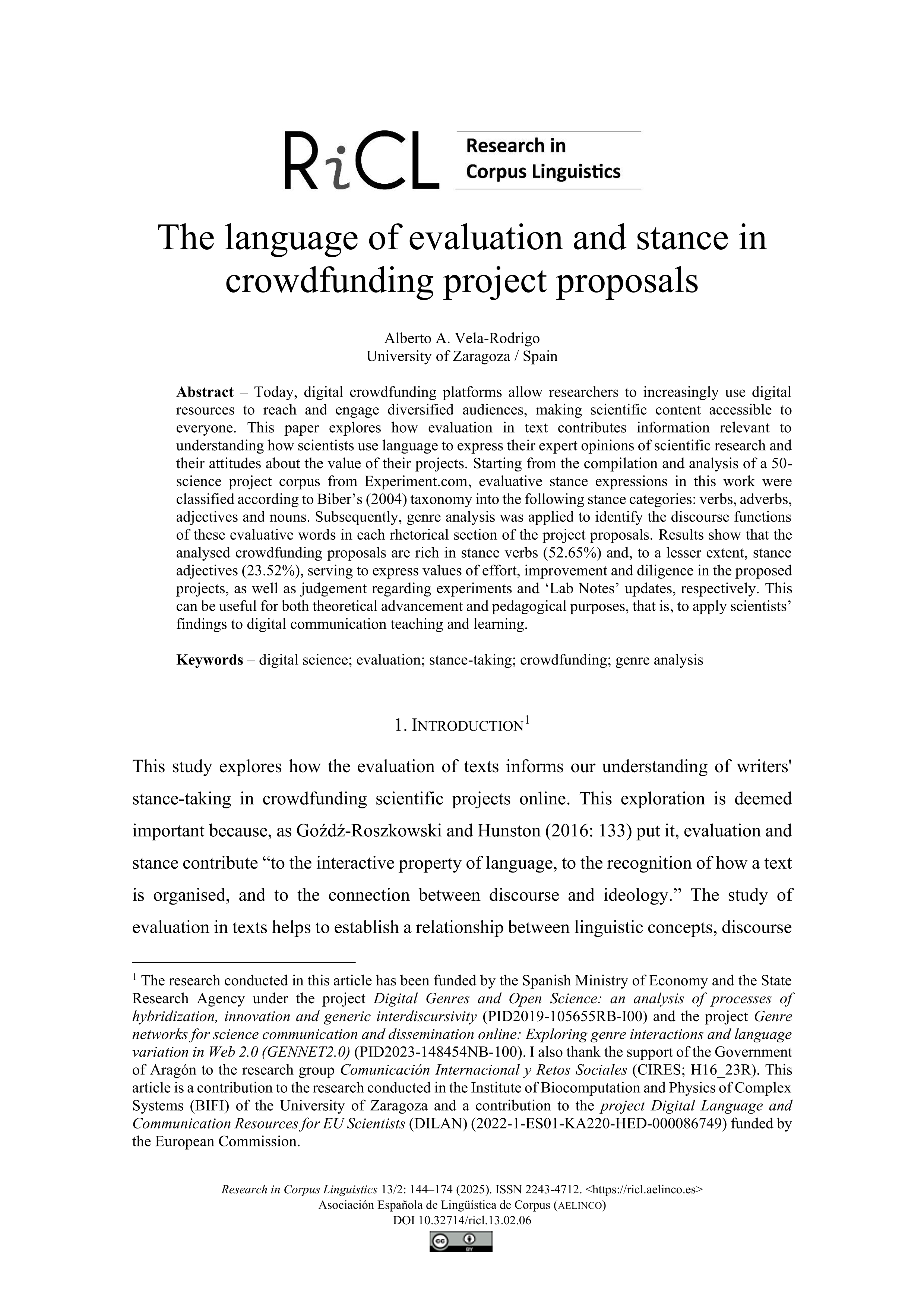 The language of evaluation and stance in crowdfunding project proposals