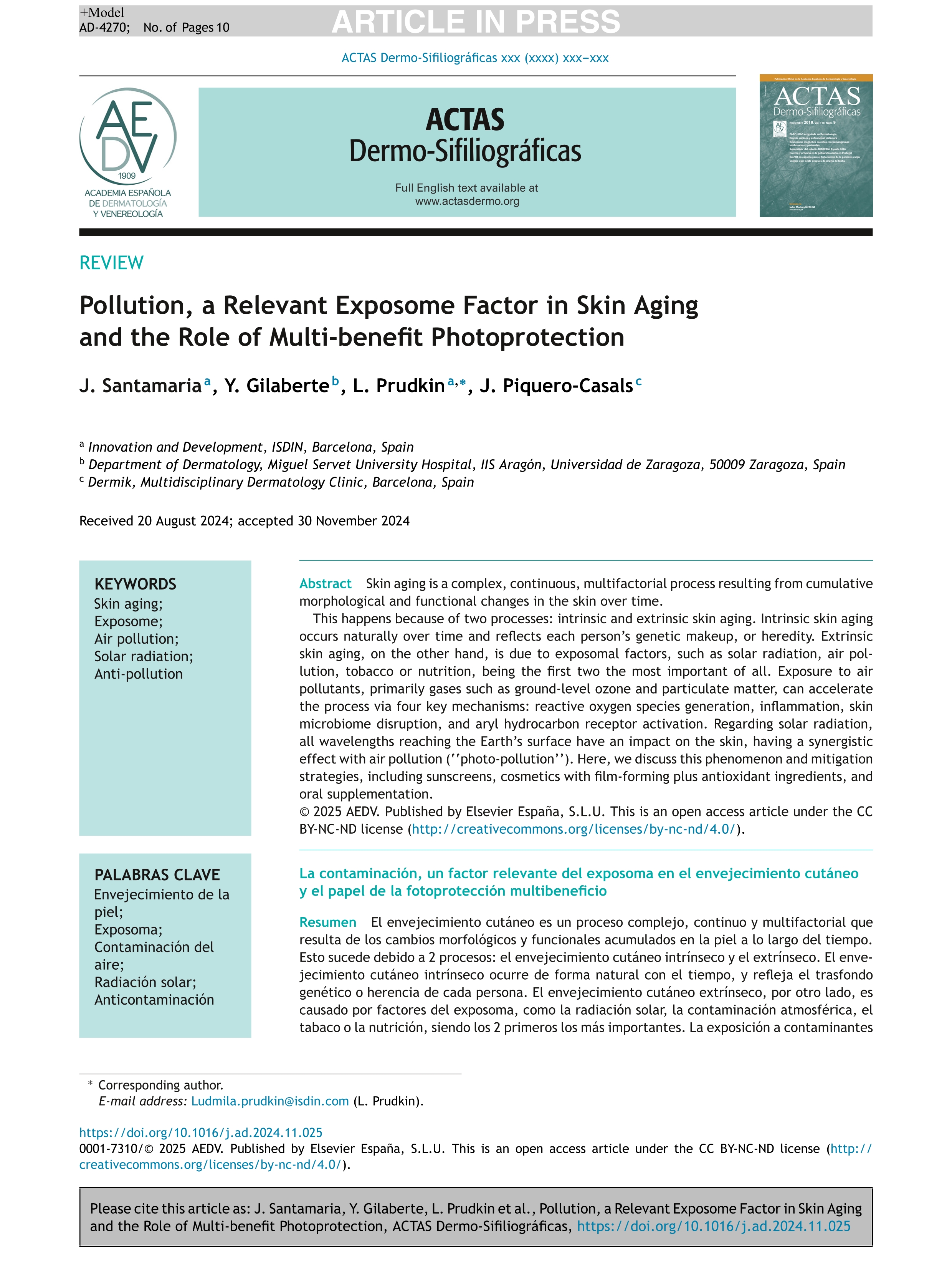 Pollution, a Relevant Exposome Factor in Skin Aging and the Role of Multi-benefit Photoprotection