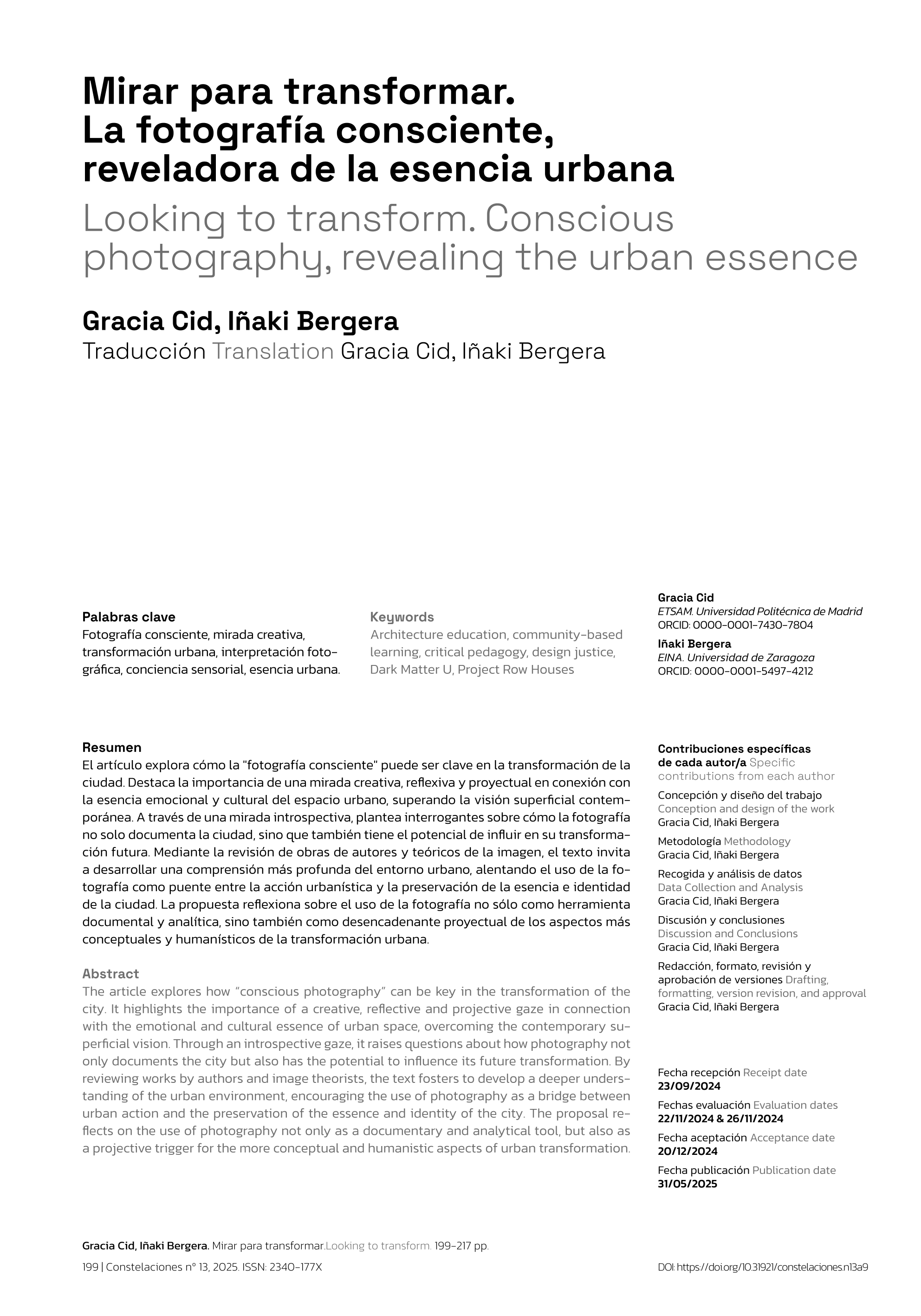 Mirar para transformar. La fotografía consciente, reveladora de la esencia urbana
