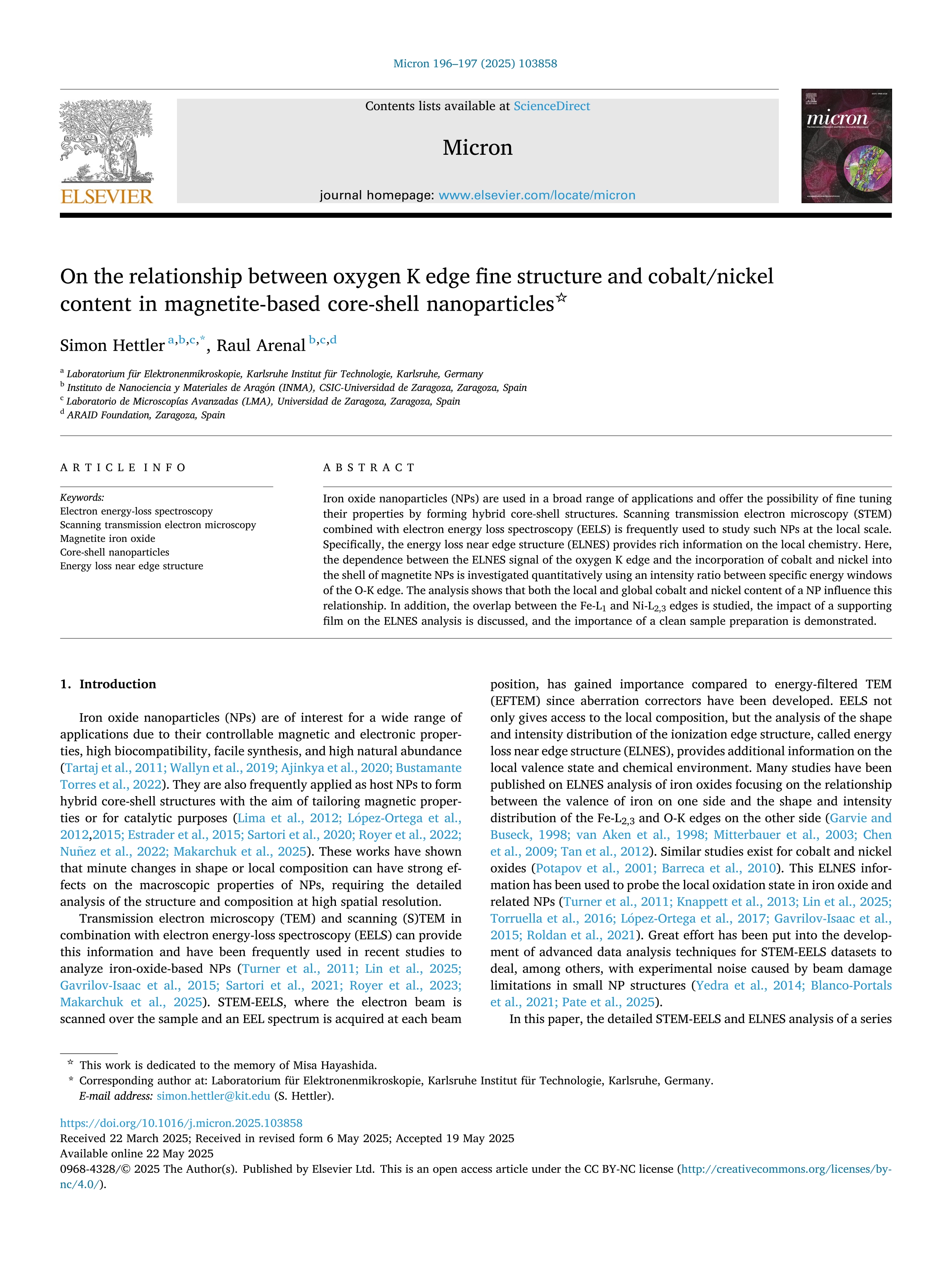 On the relationship between oxygen K edge fine structure and cobalt/nickel content in magnetite-based core-shell nanoparticles