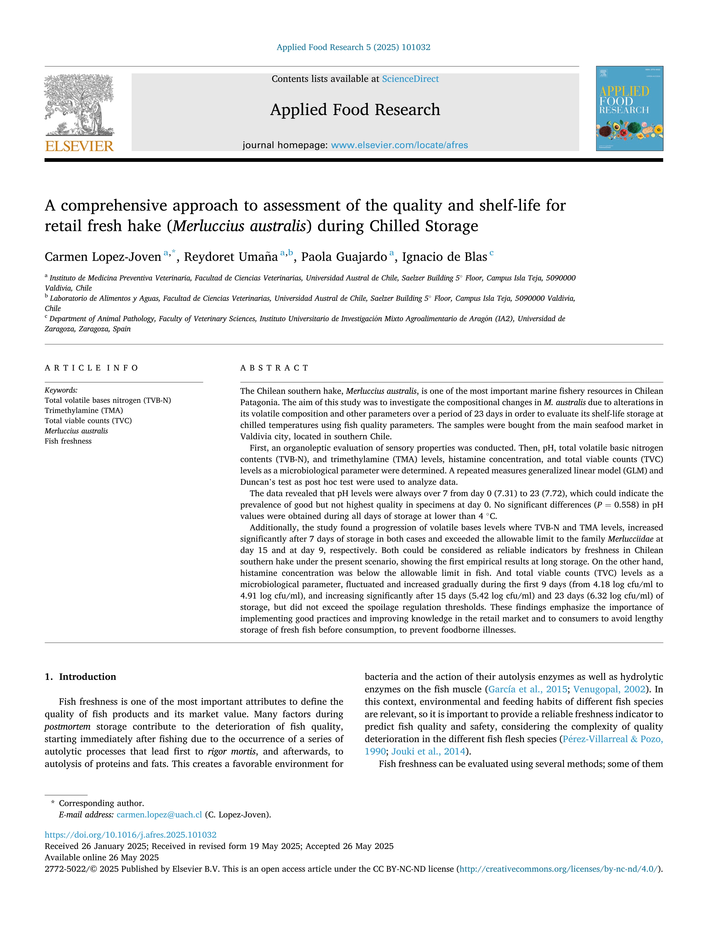 A comprehensive approach to assessment of the quality and shelf-life for retail fresh hake (Merluccius australis) during Chilled Storage