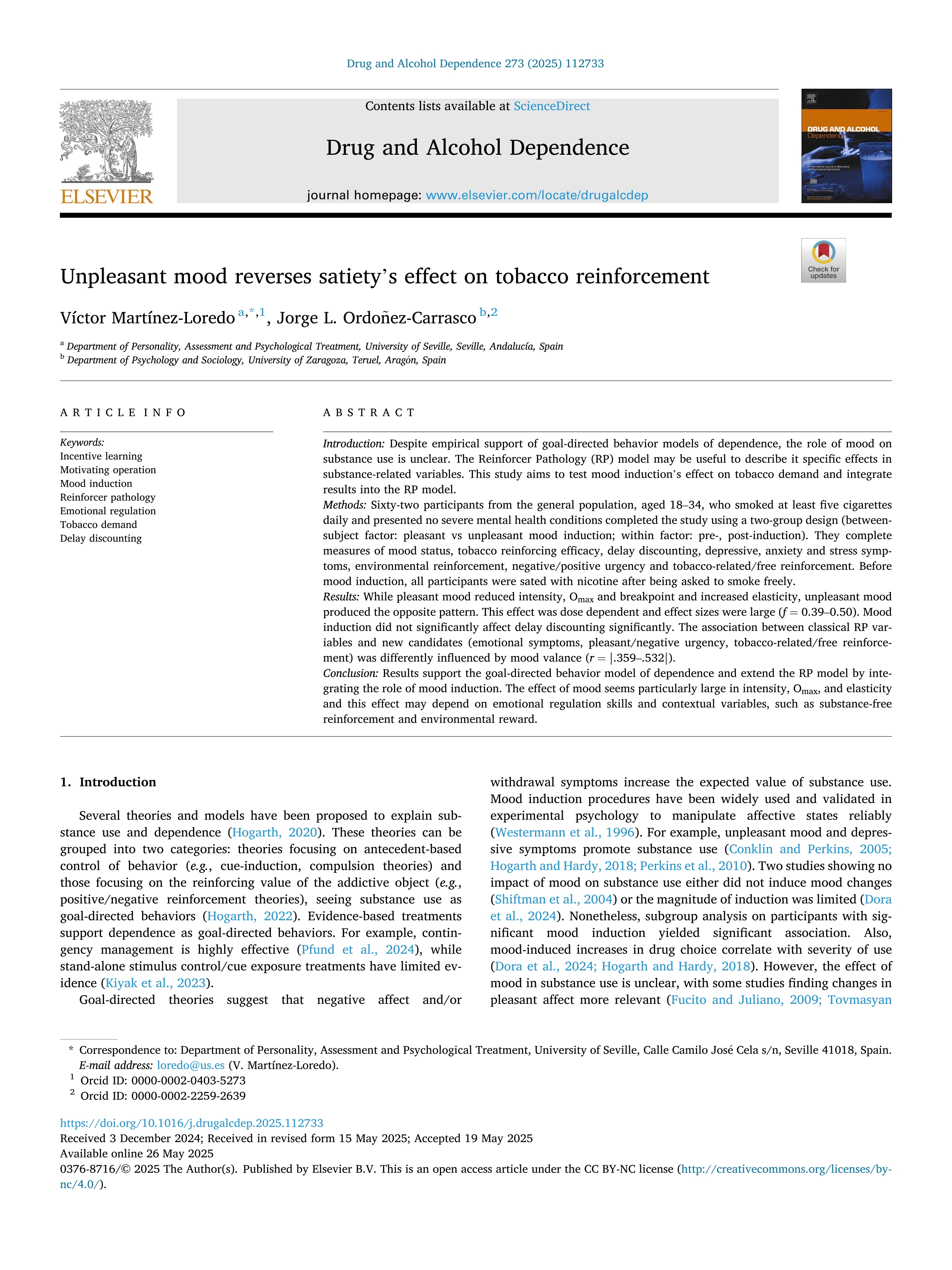 Unpleasant mood reverses satiety’s effect on tobacco reinforcement