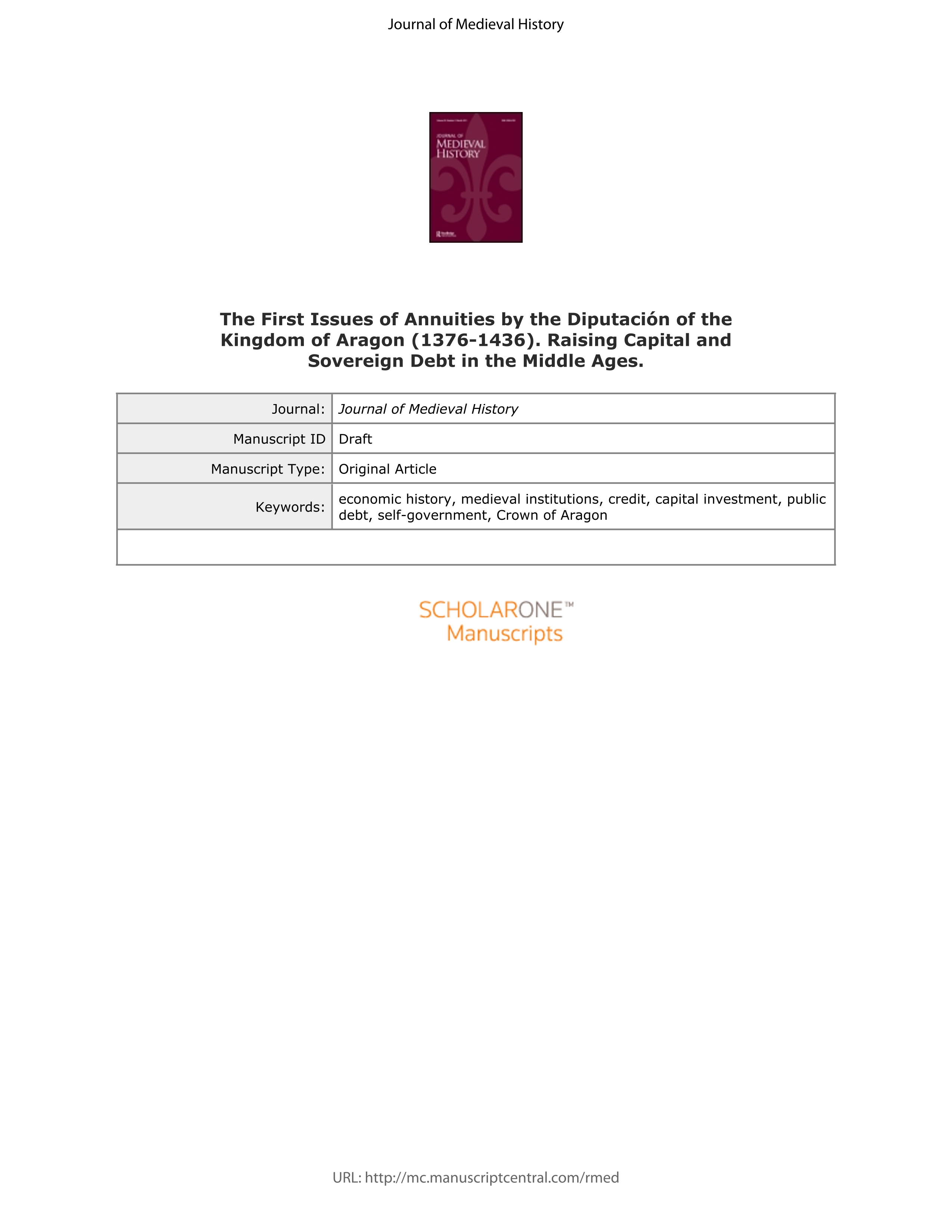 The first issue of annuities by the Diputación of the kingdom of Aragon (1376–1436): raising capital and sovereign debt in the Middle Ages