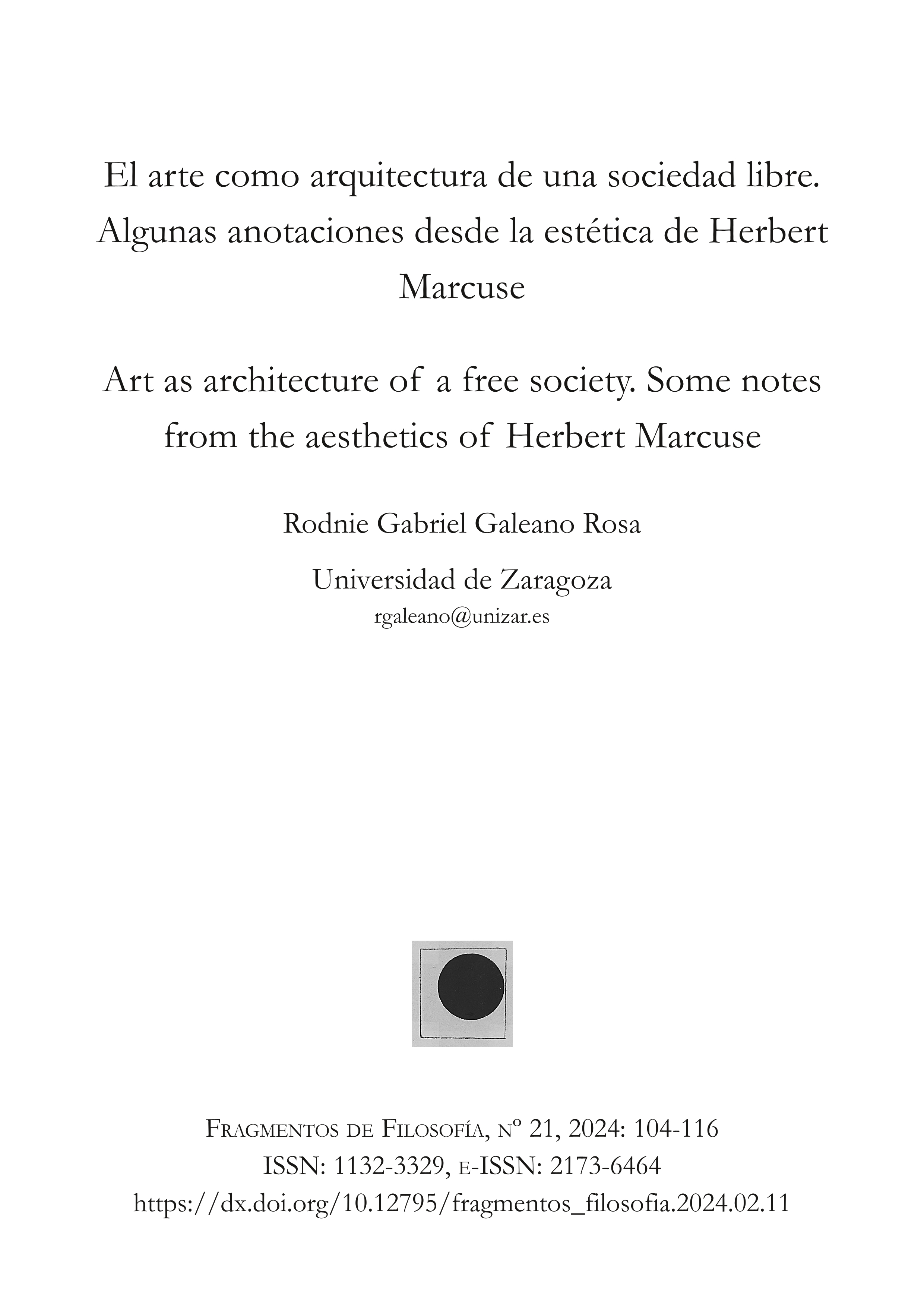 El arte como arquitectura de una sociedad libre.  Algunas anotaciones desde la estética de Herbert Marcuse