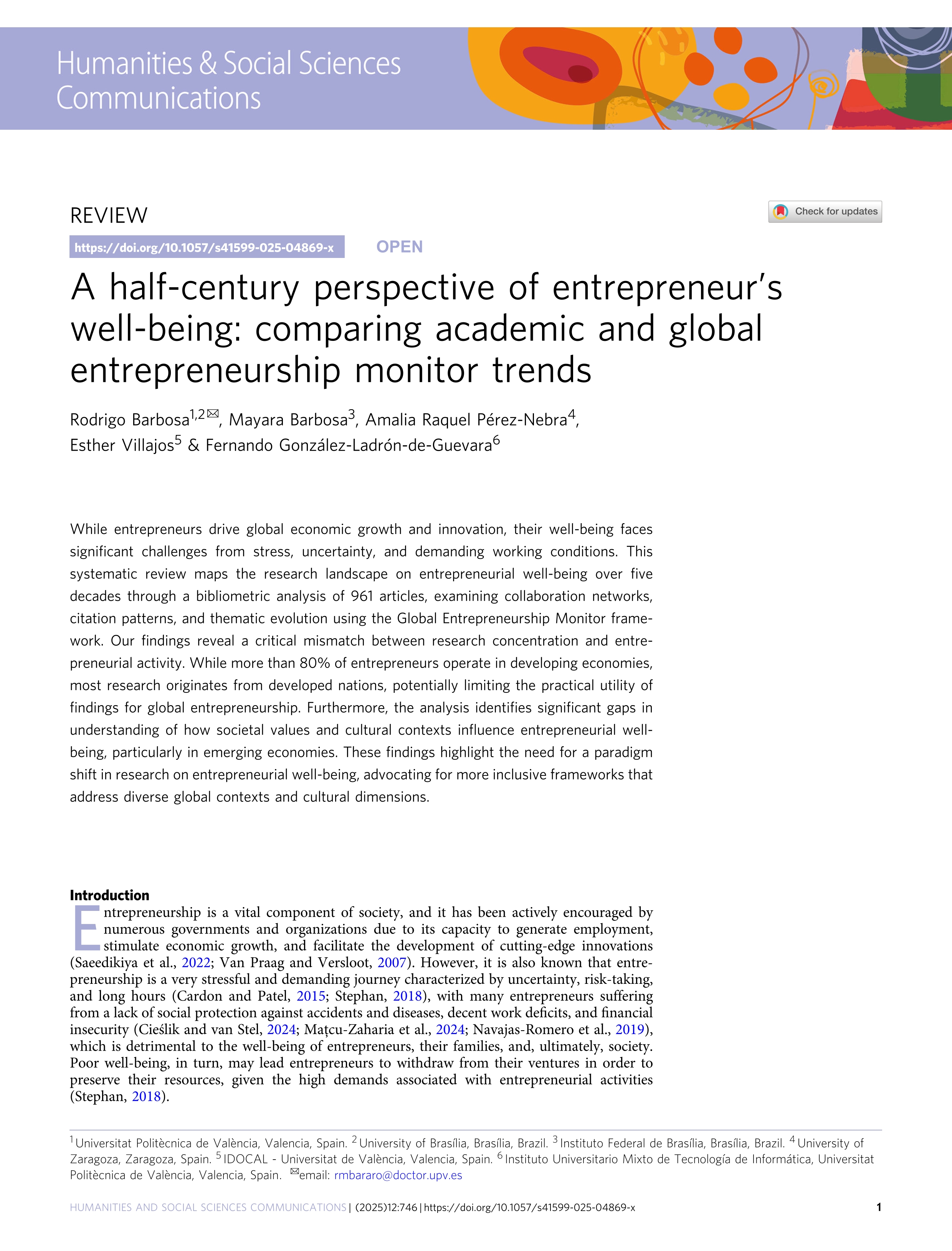 A half-century perspective of entrepreneur’s well-being: comparing academic and global entrepreneurship monitor trends