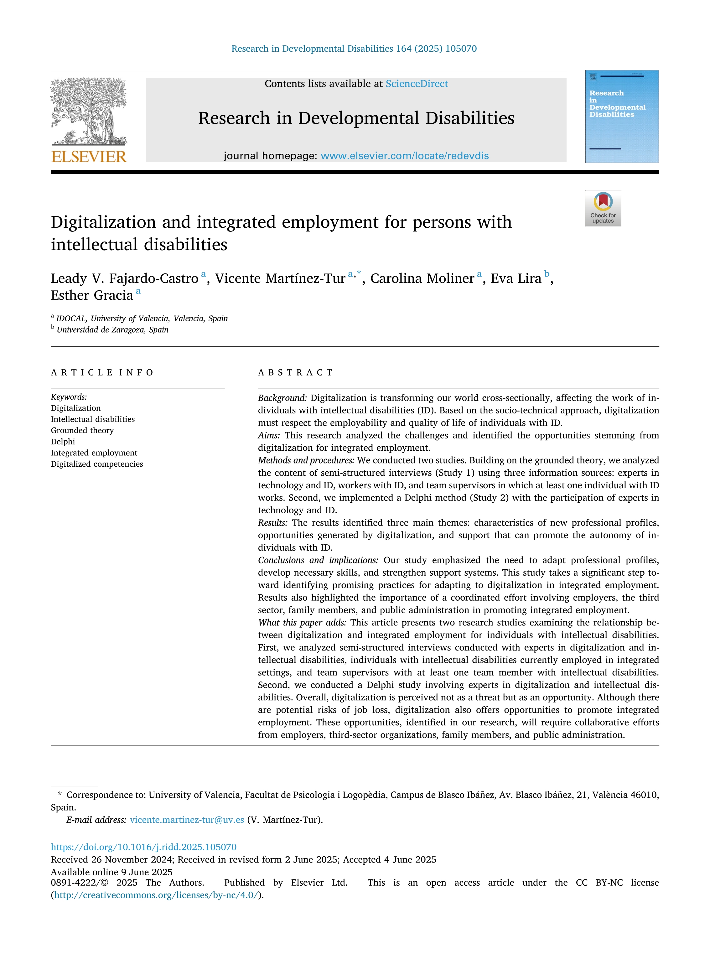 Digitalization and integrated employment for persons with intellectual disabilities