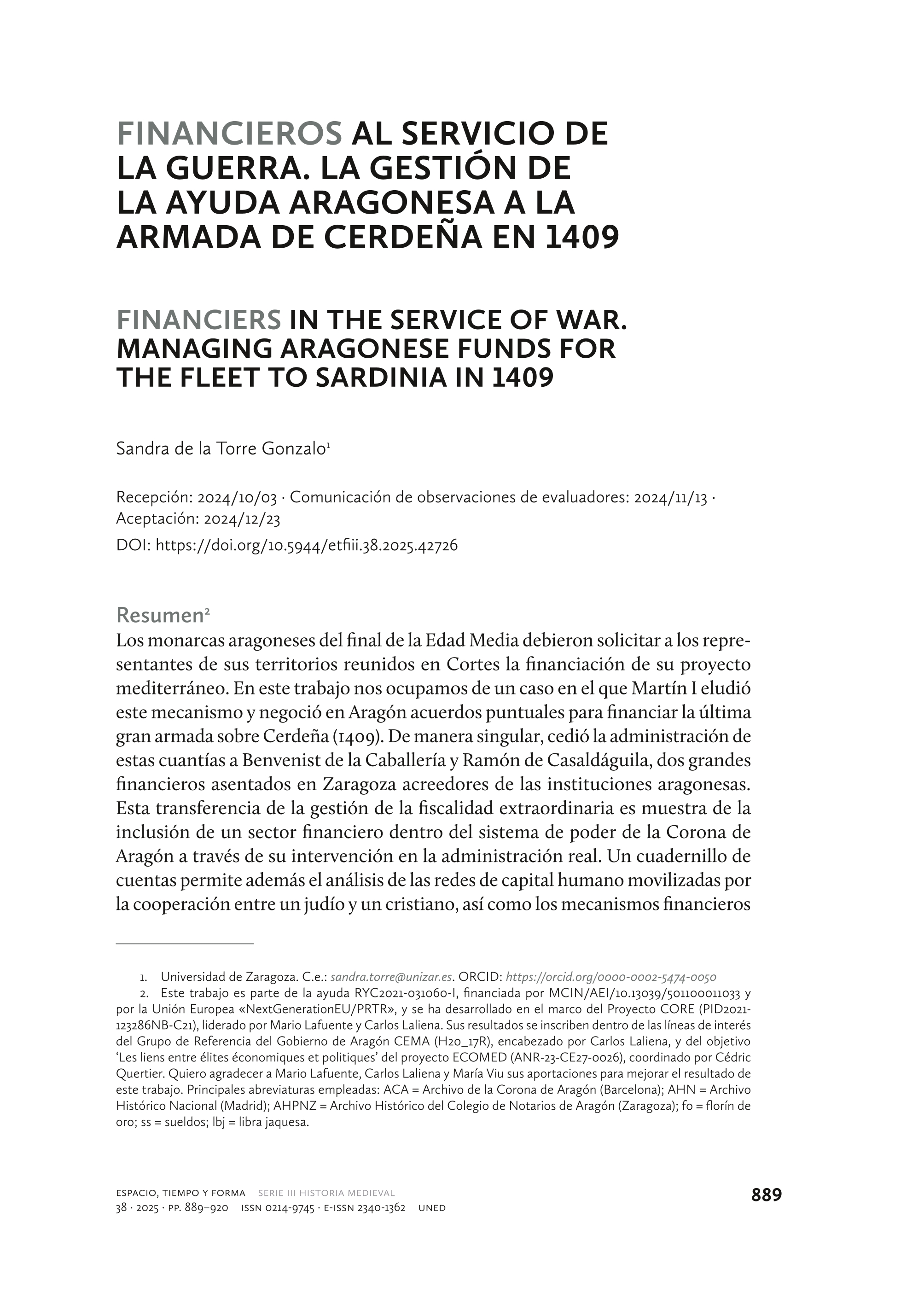 Financieros al servicio de la guerra. La gestión de la ayuda aragonesa a la armada de Cerdeña en 1409