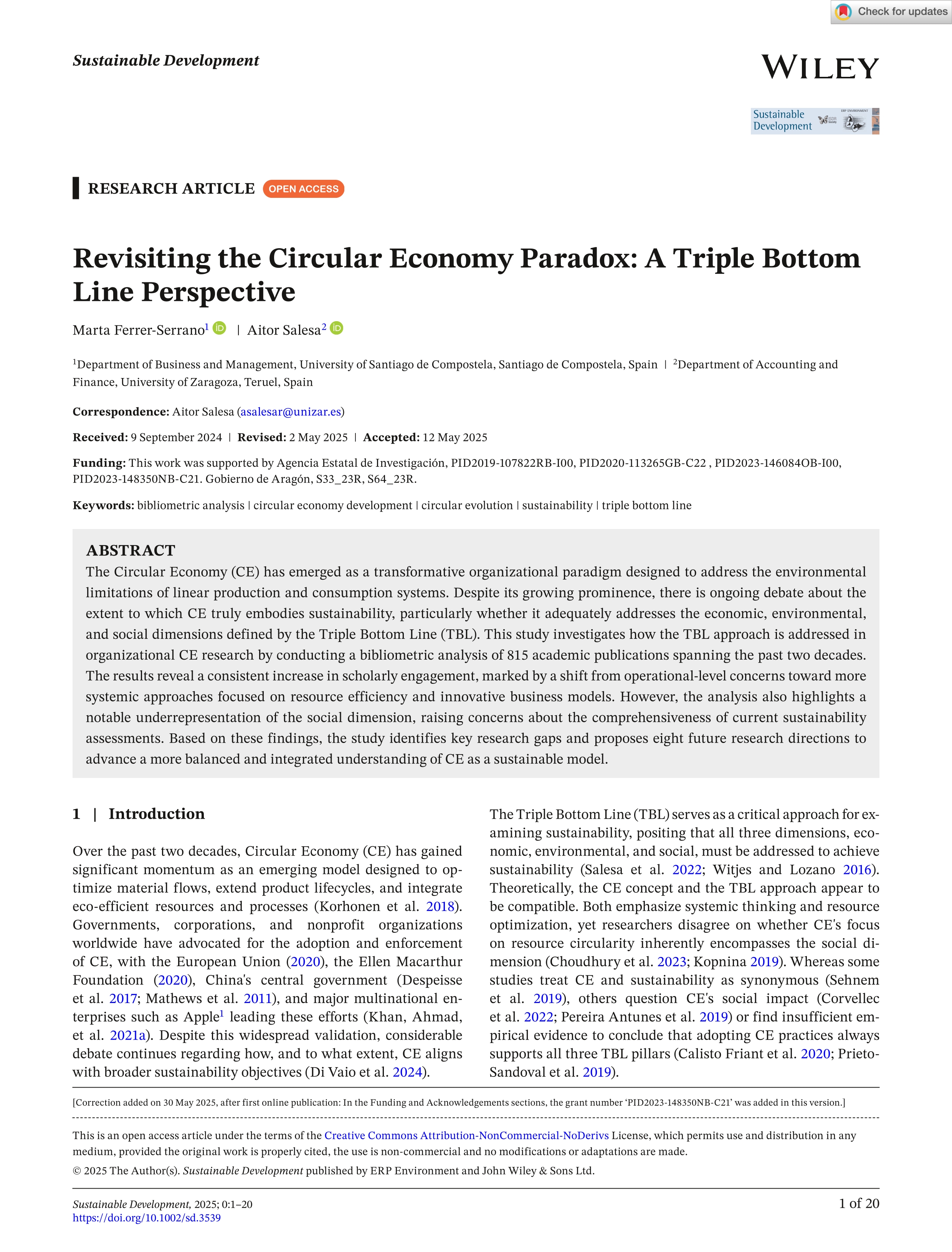 Revisiting the Circular Economy Paradox: A Triple Bottom Line Perspective