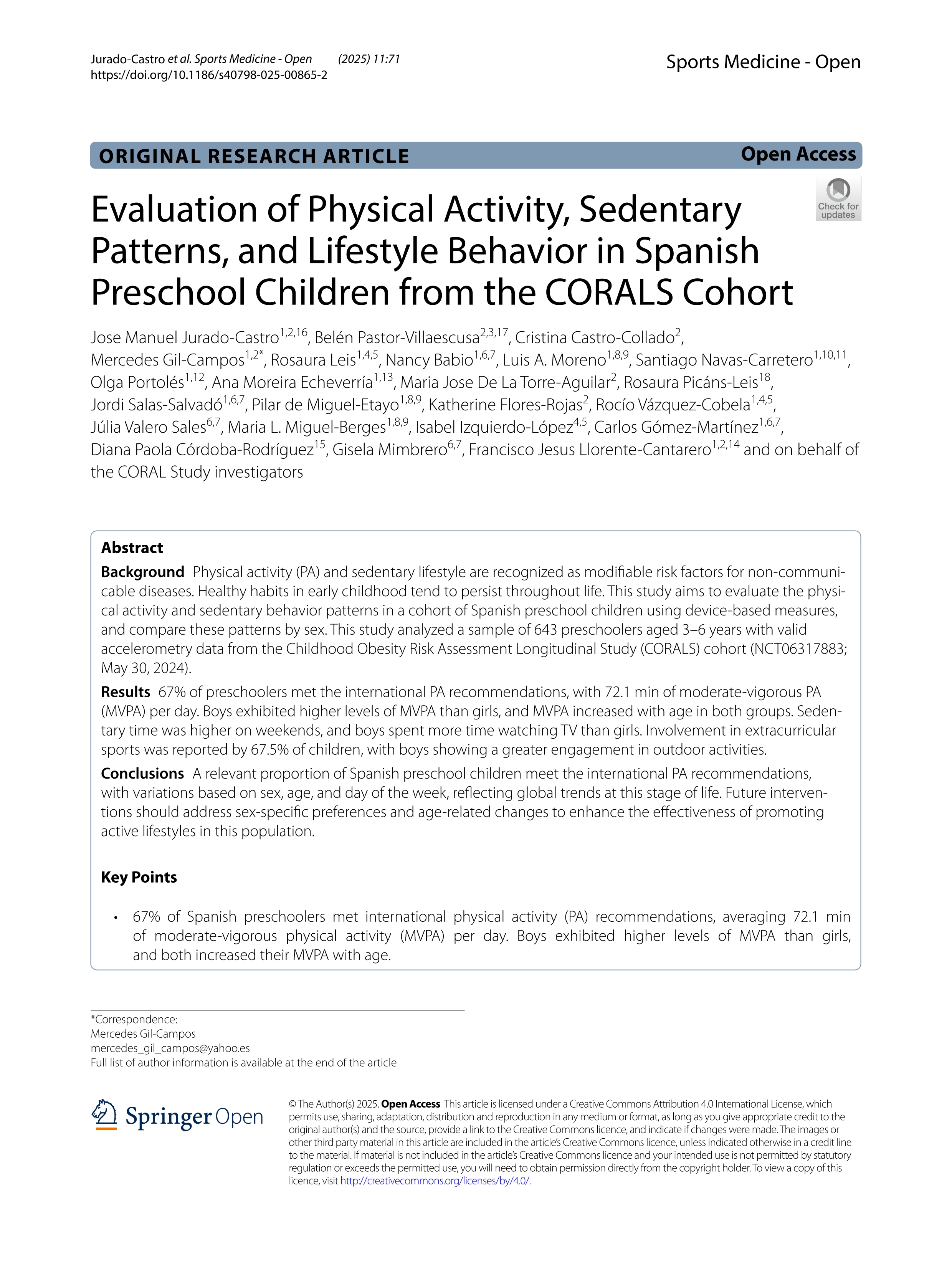 Evaluation of Physical Activity, Sedentary Patterns, and Lifestyle Behavior in Spanish Preschool Children from the CORALS Cohort