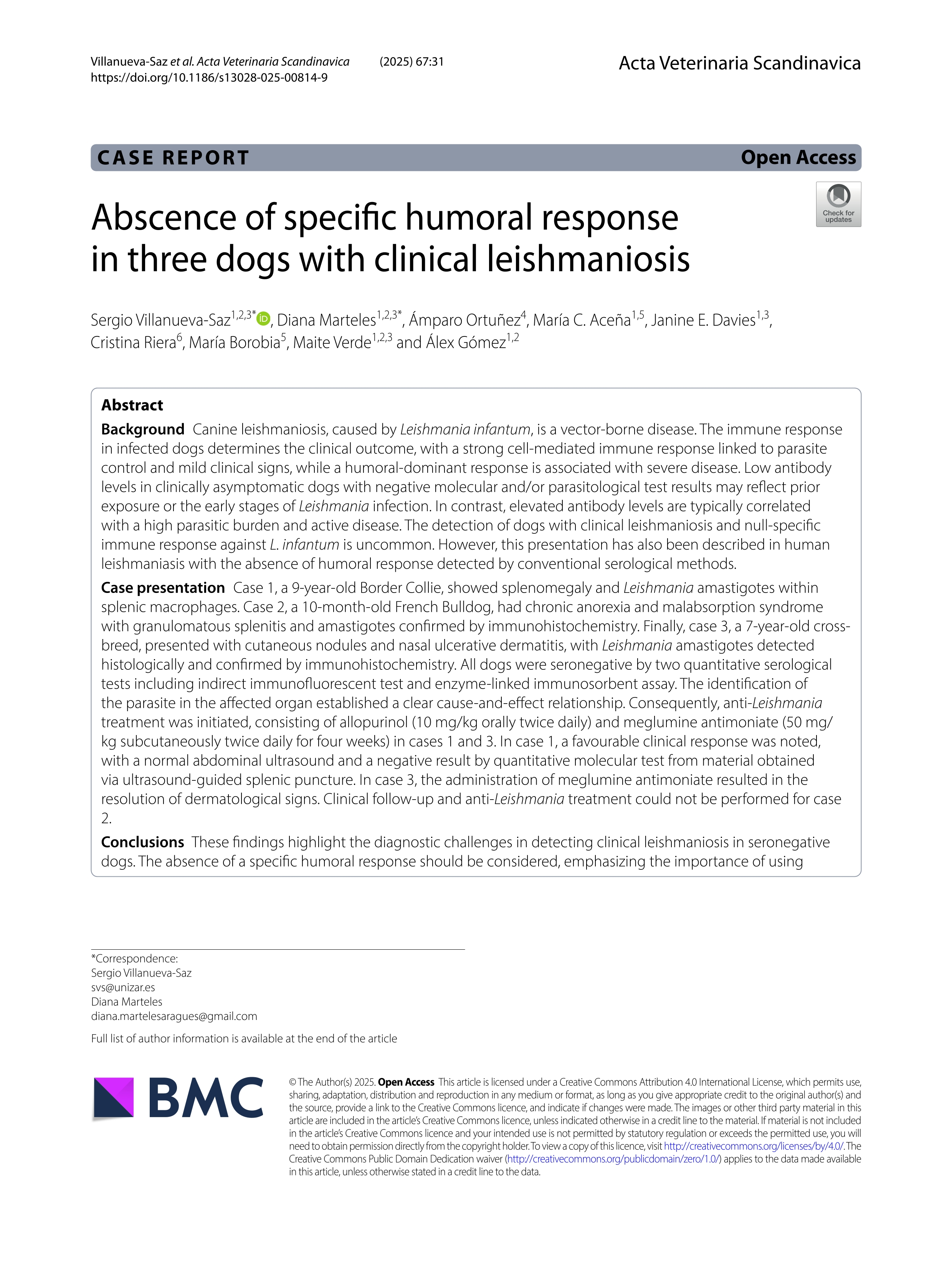 Abscence of specific humoral response in three dogs with clinical leishmaniosis
