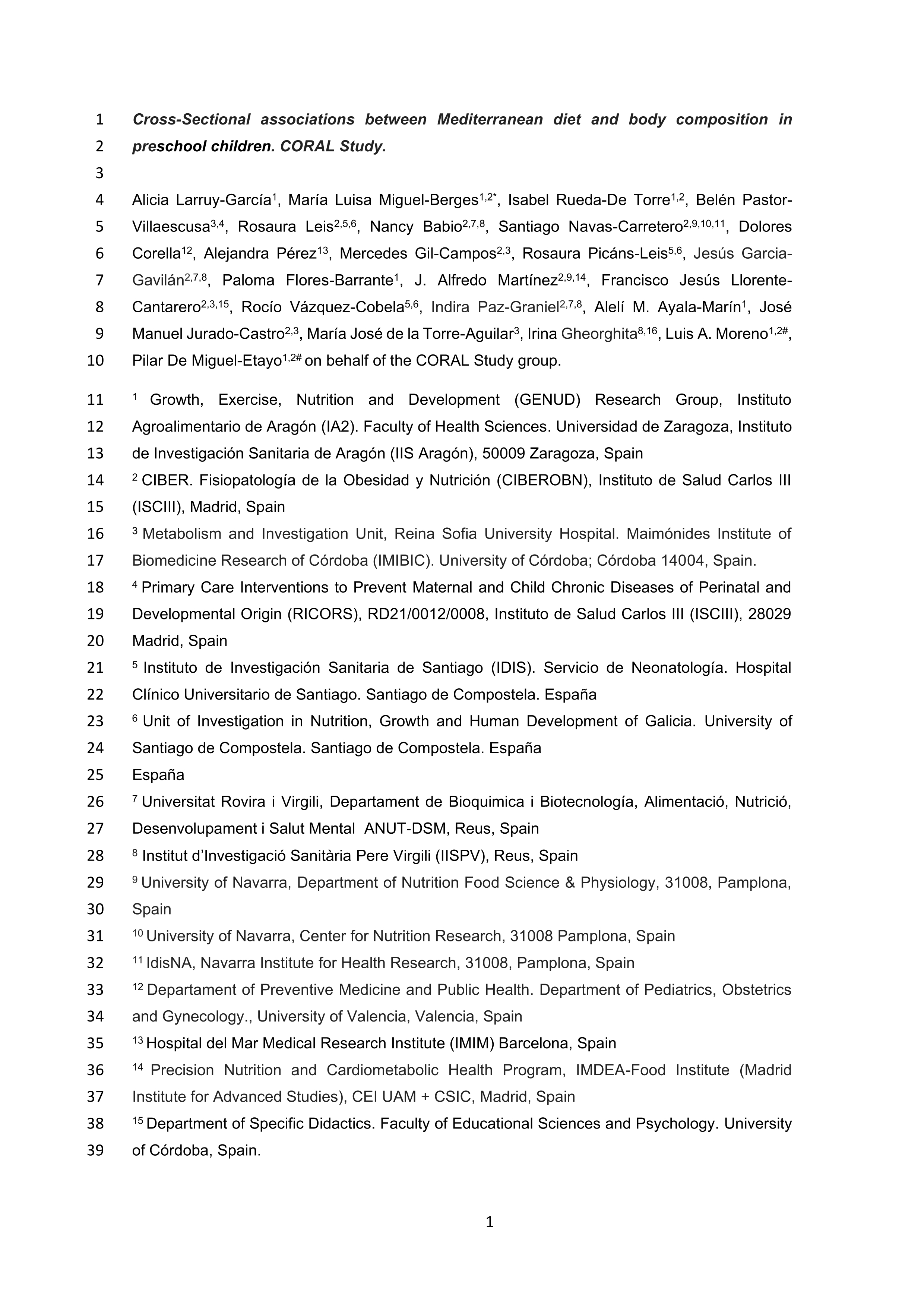 Cross‐sectional associations between Mediterranean diet and body composition in preschool children. CORAL study