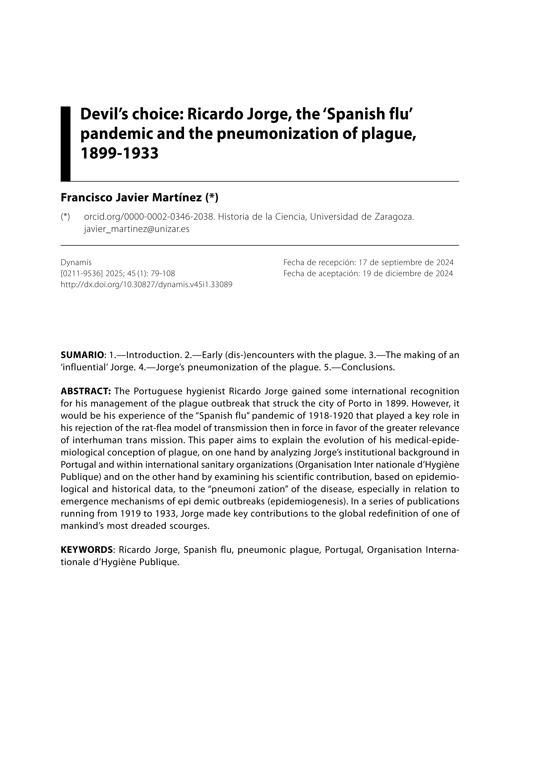 Devil's choice: Ricardo Jorge, the 'Spanish flu' pandemic and the pneumonization of plague, 1899-1933